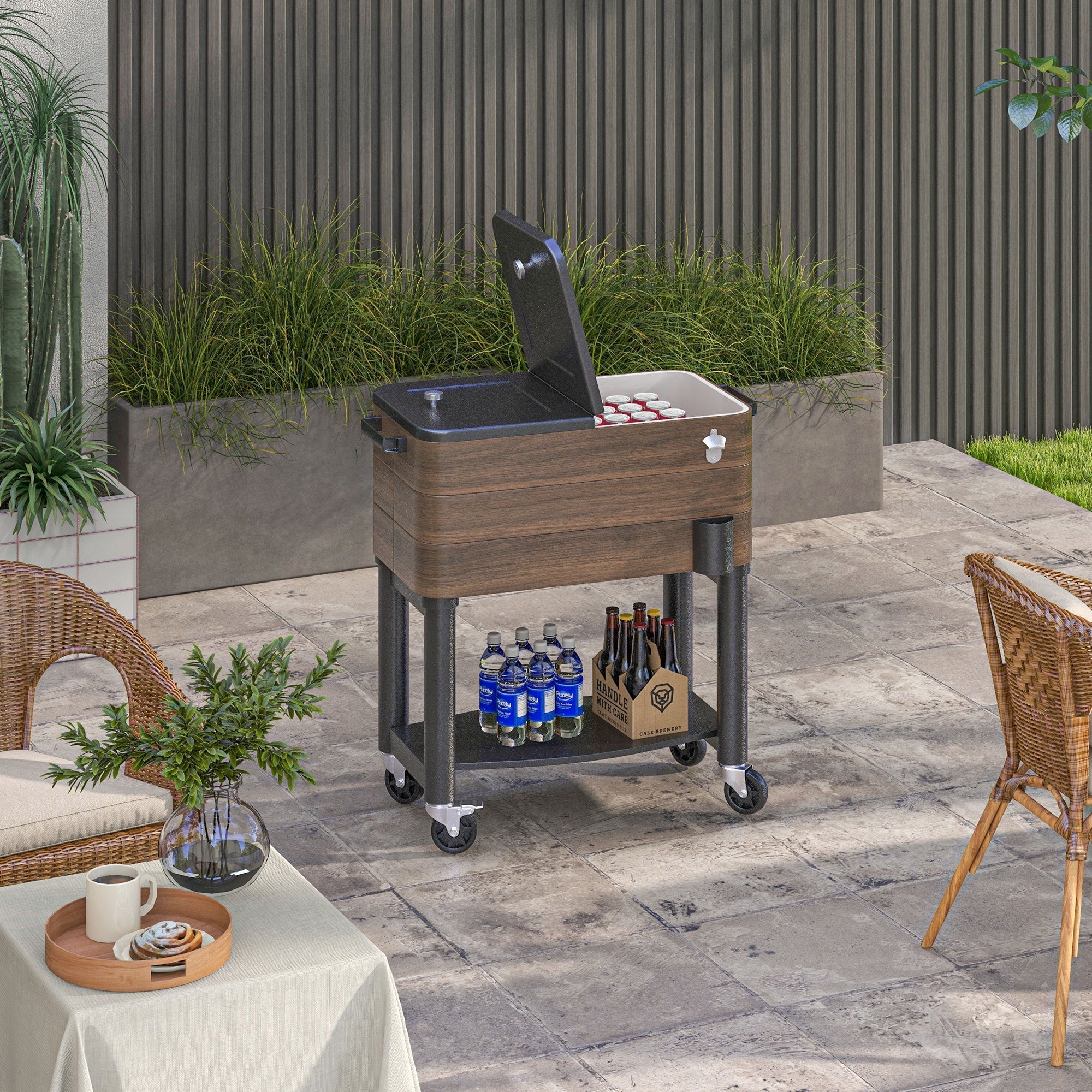 Outsunny Outdoor Cooler Cart, Rolling Beverage Ice Chest