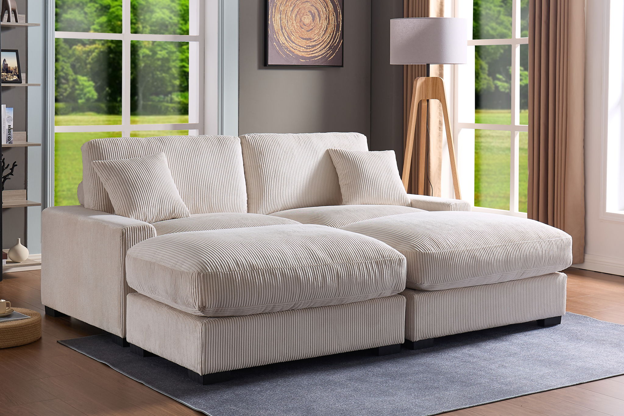 4 Seater Oversized Sectional Sofa With 2 Ottoman And 2 Pillows