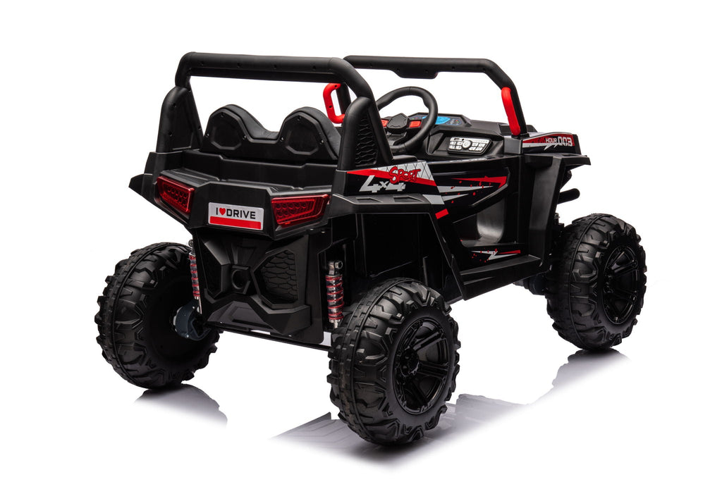 12V7A*1 30W*4 Four-Wheel Drive Seat One Button Start, Forward And Backward, High And Low Speed, Music, Front Light, Power Display, Two Doors Can Open, 2.4G R / C, Seat Belt Four Wheel Absorber
