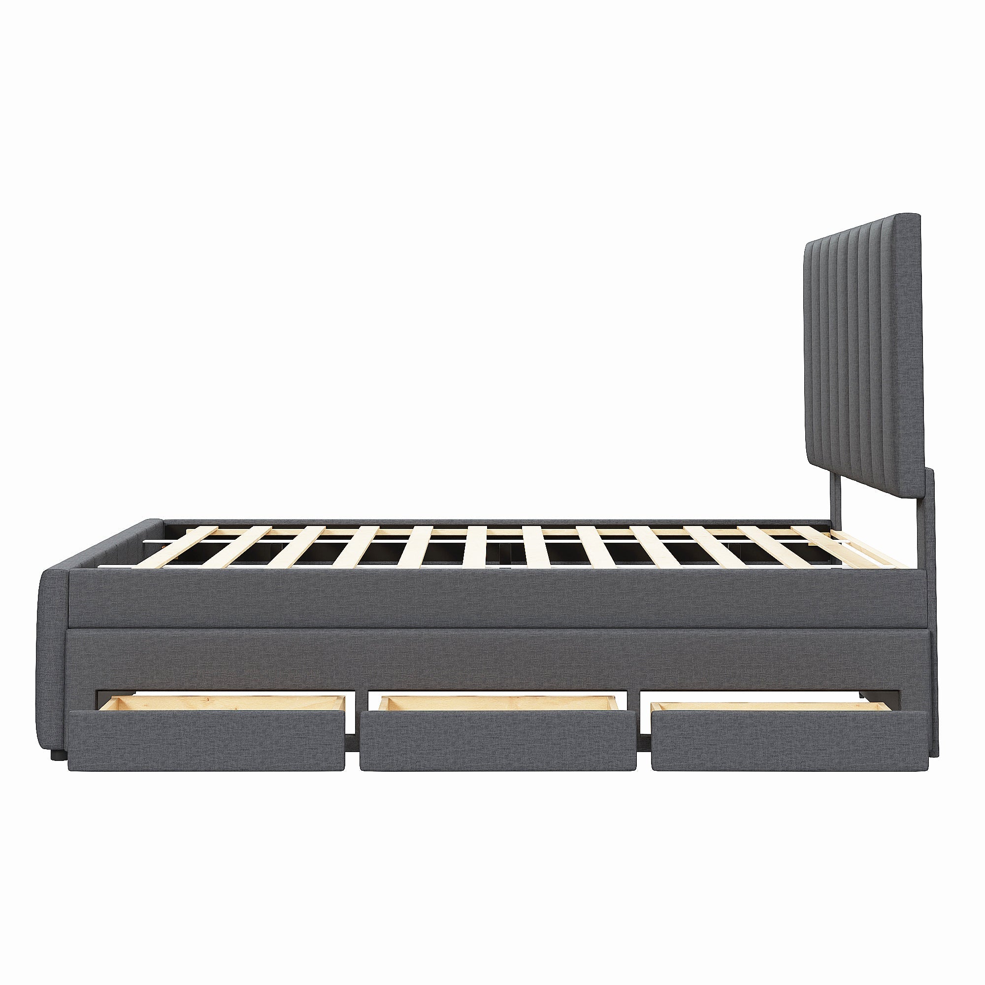 Full Size Upholstered Platform Bed with Twin Size Trundle and 3 Drawers