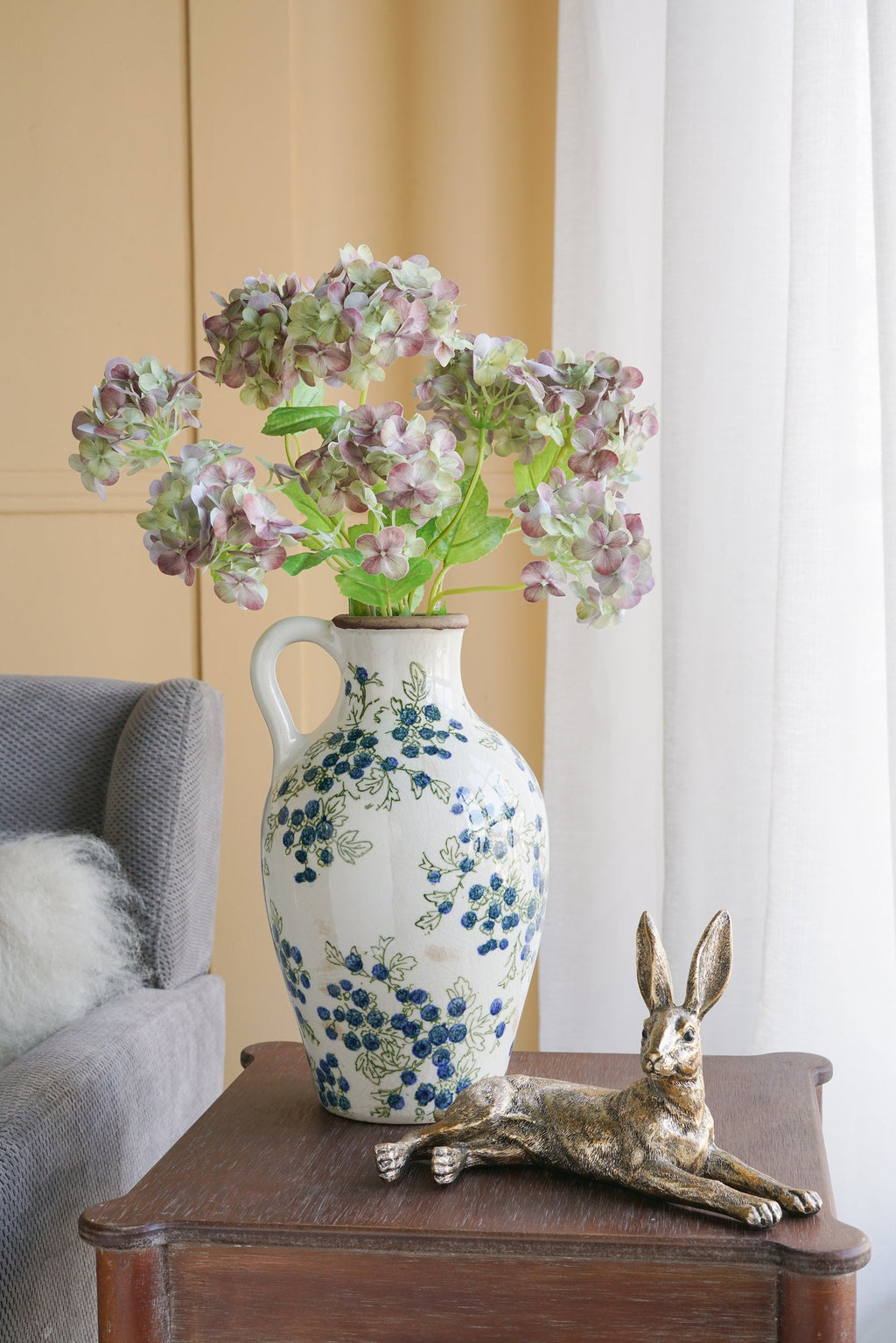 7.5x7.3x12" White Ceramic Vase with Blueberry Motif