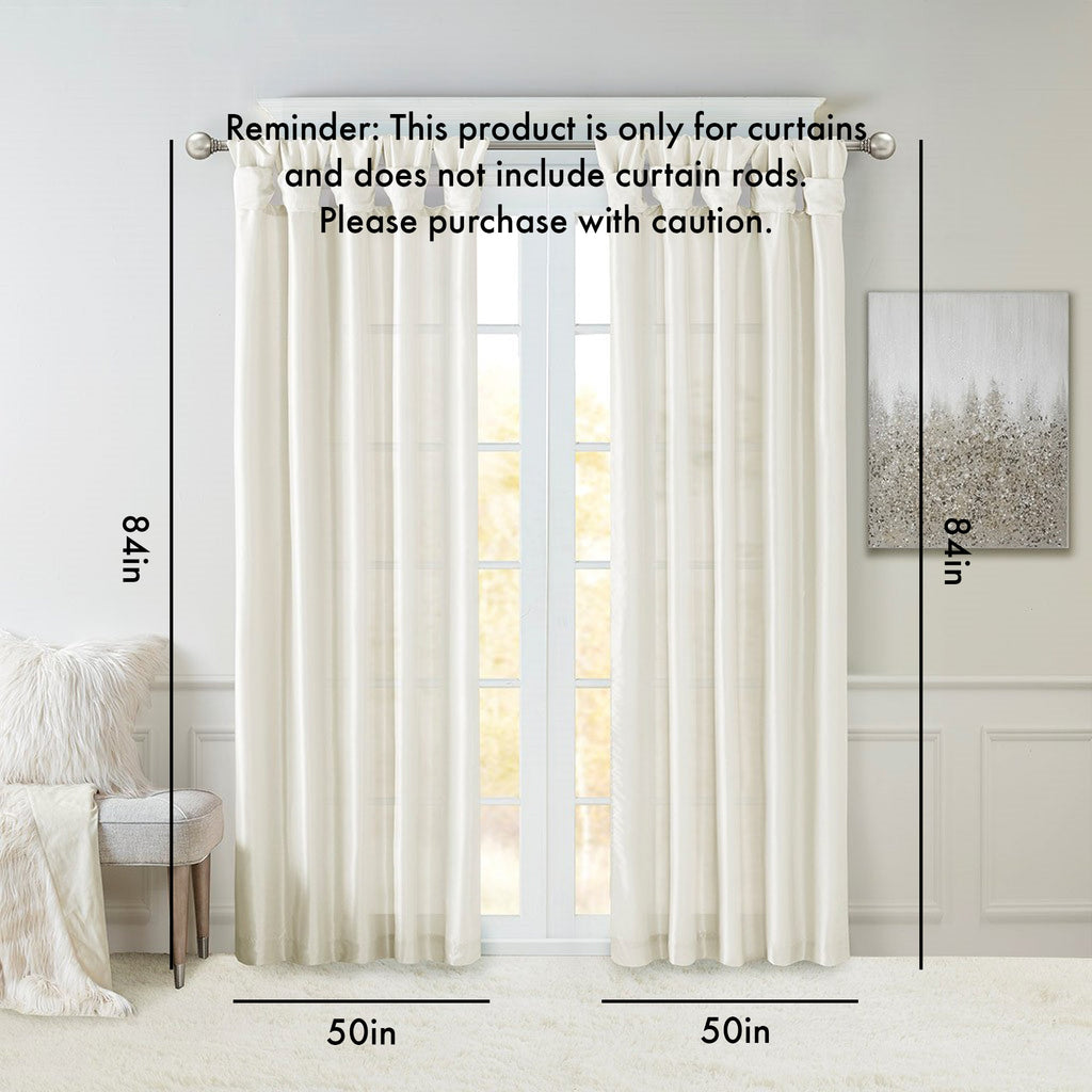 Twist Tab Lined Window Curtain Panel White 50x84