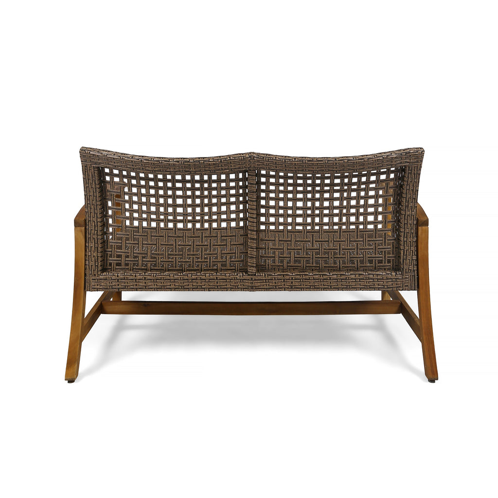 Hampton Outdoor Acacia Wood Wicker Loveseat