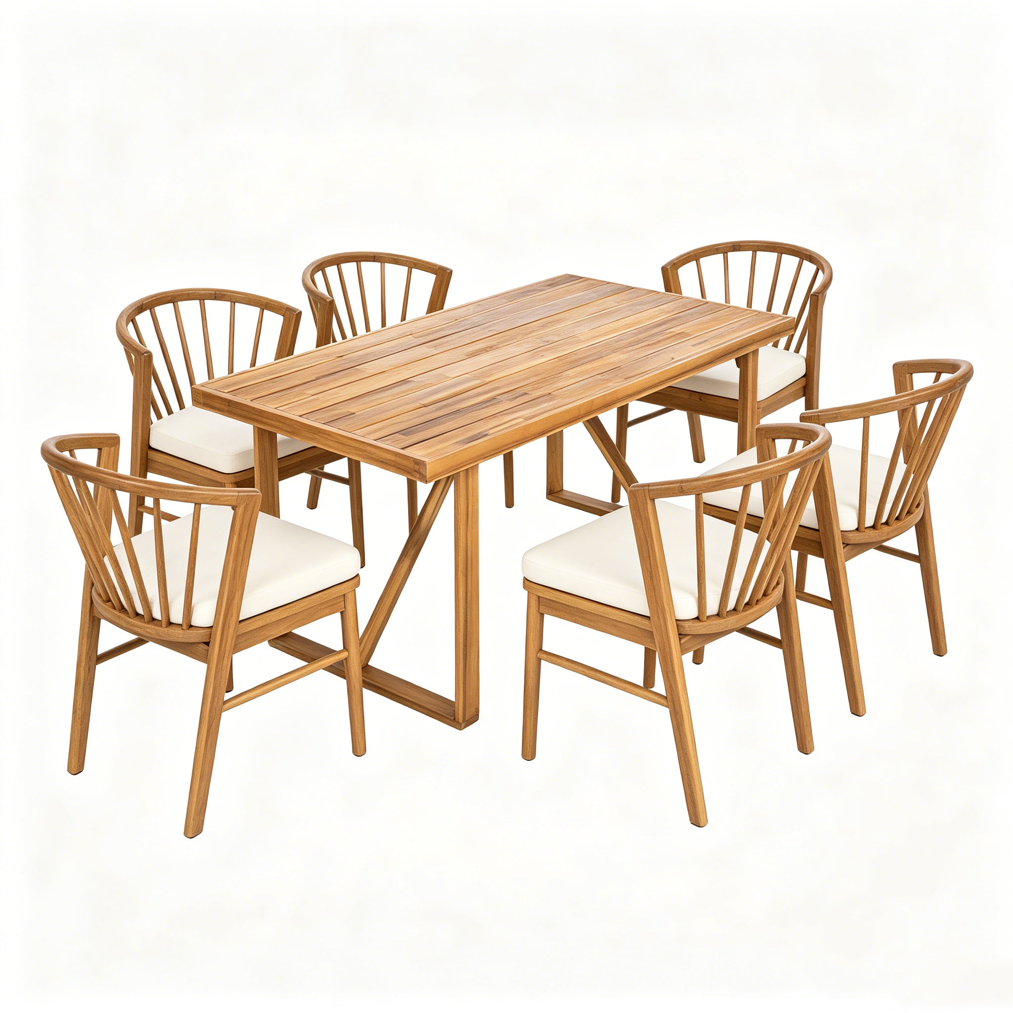 7 Pieces Acacia Wood Outdoor Dining Set with Cream Cushions