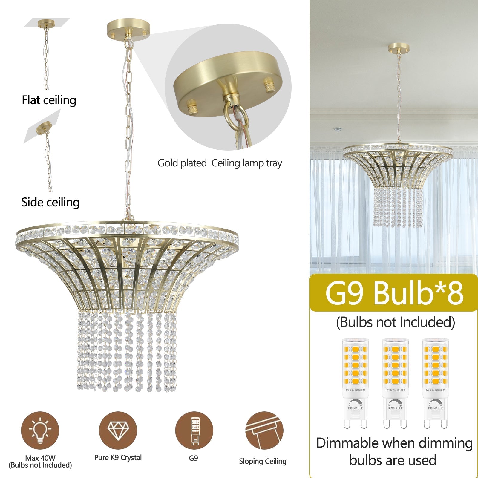 8-Light 23.6' Wide Crystal Waterfall Chandelier
