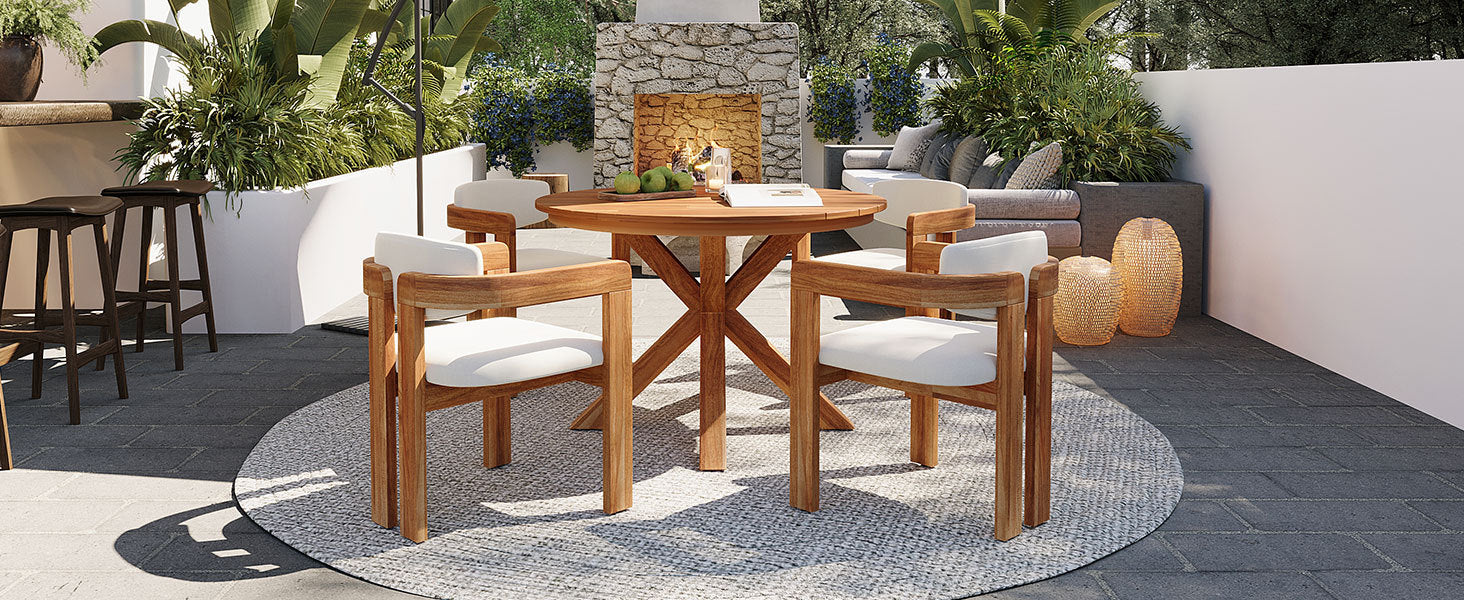 5-Piece Outdoor Acacia Wood Round Dining Set
