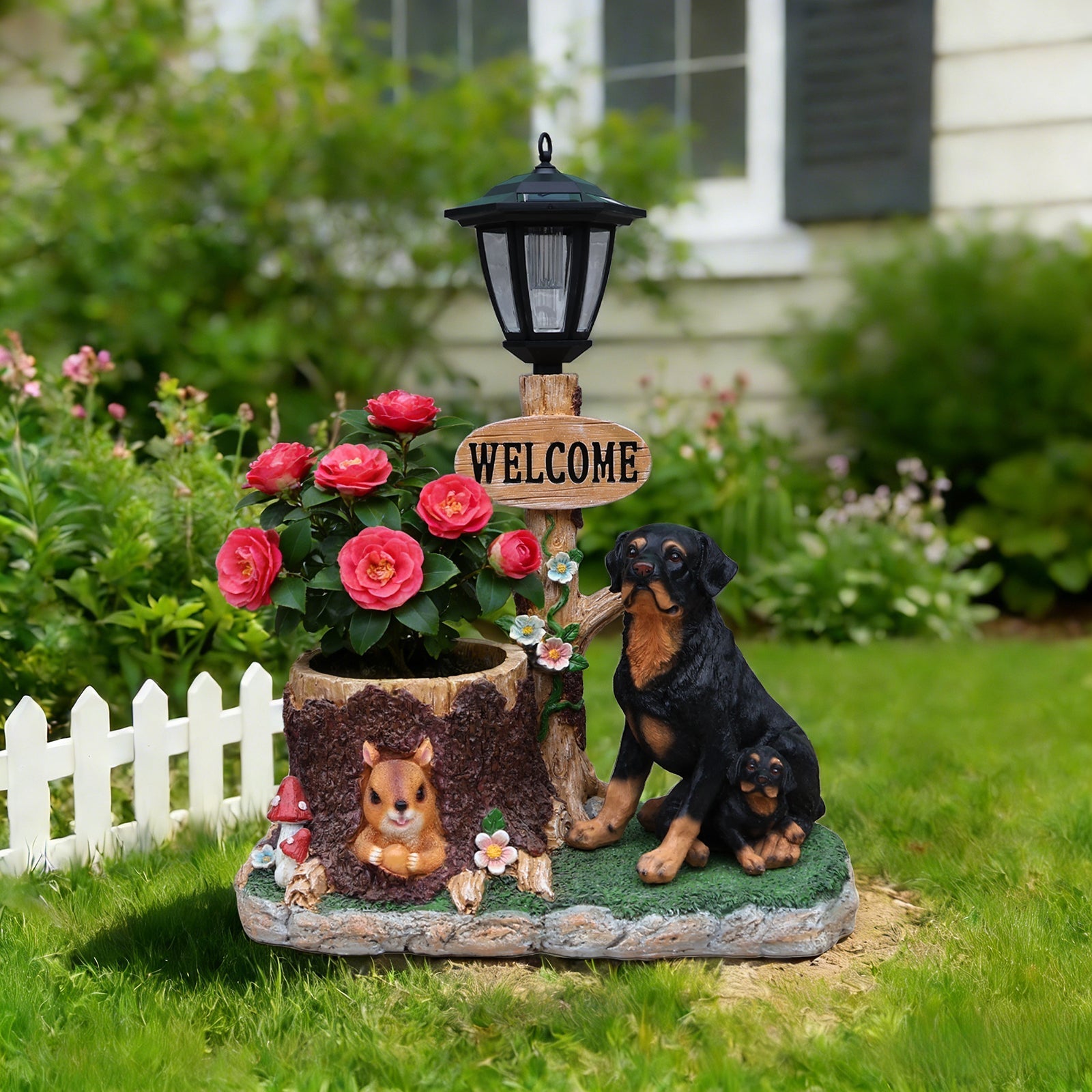 Rottweiler Dog Family Planter Statue