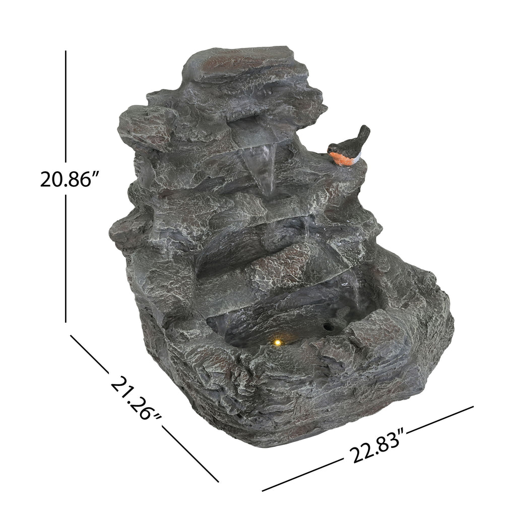 Concrete Rock Waterfall Fountain with LED Lights
