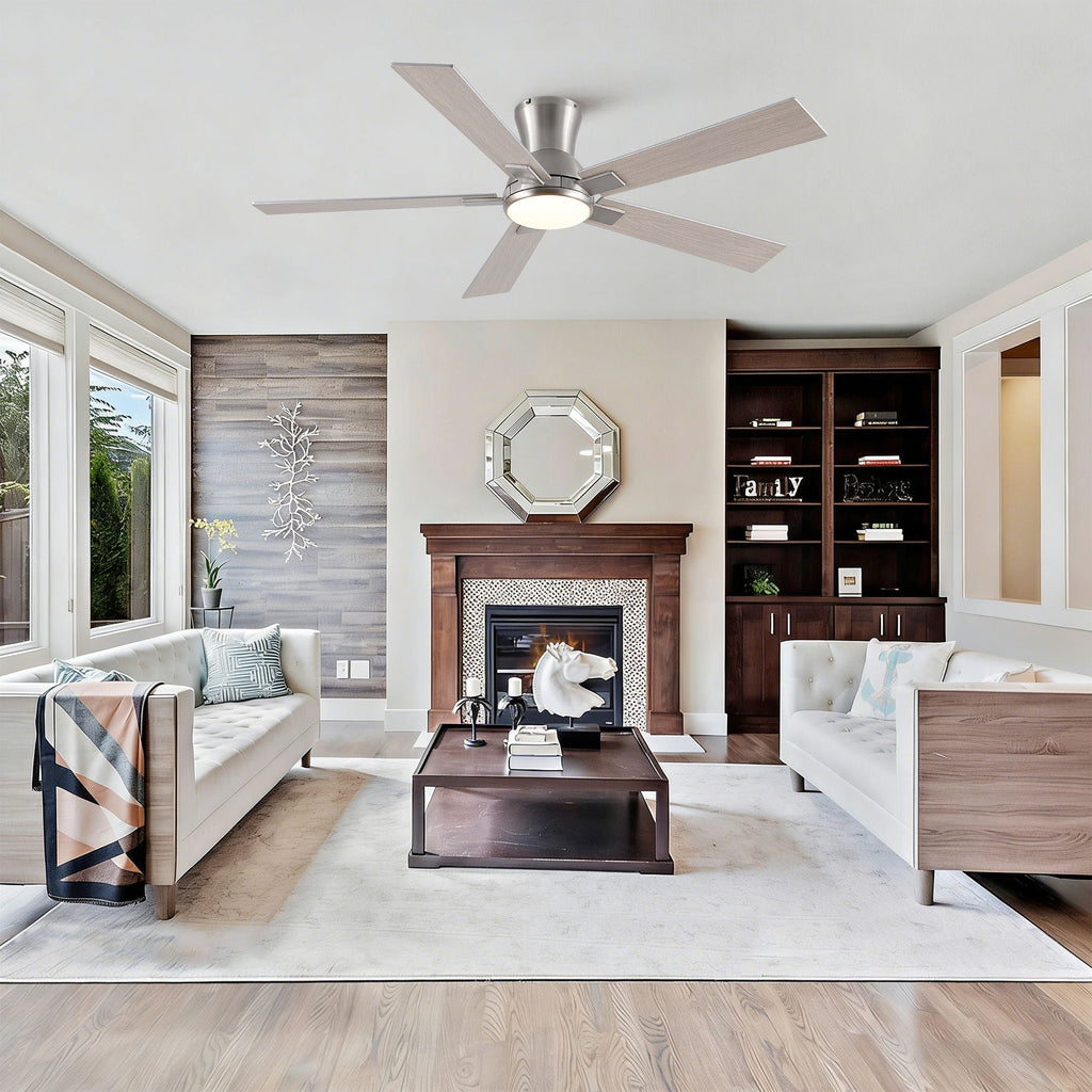 Low Profile Flush Mount Intergrated LED Ceiling Fan With Light And Reversible Quiet Motor