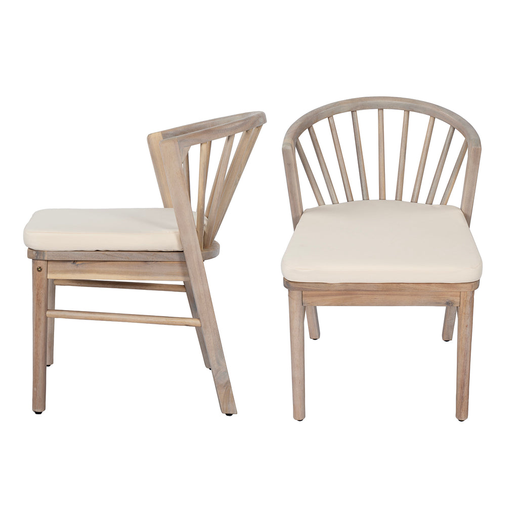 Outdoor Dining Chairs Set of 2 with Acacia Wood and Cream Washable Cushions