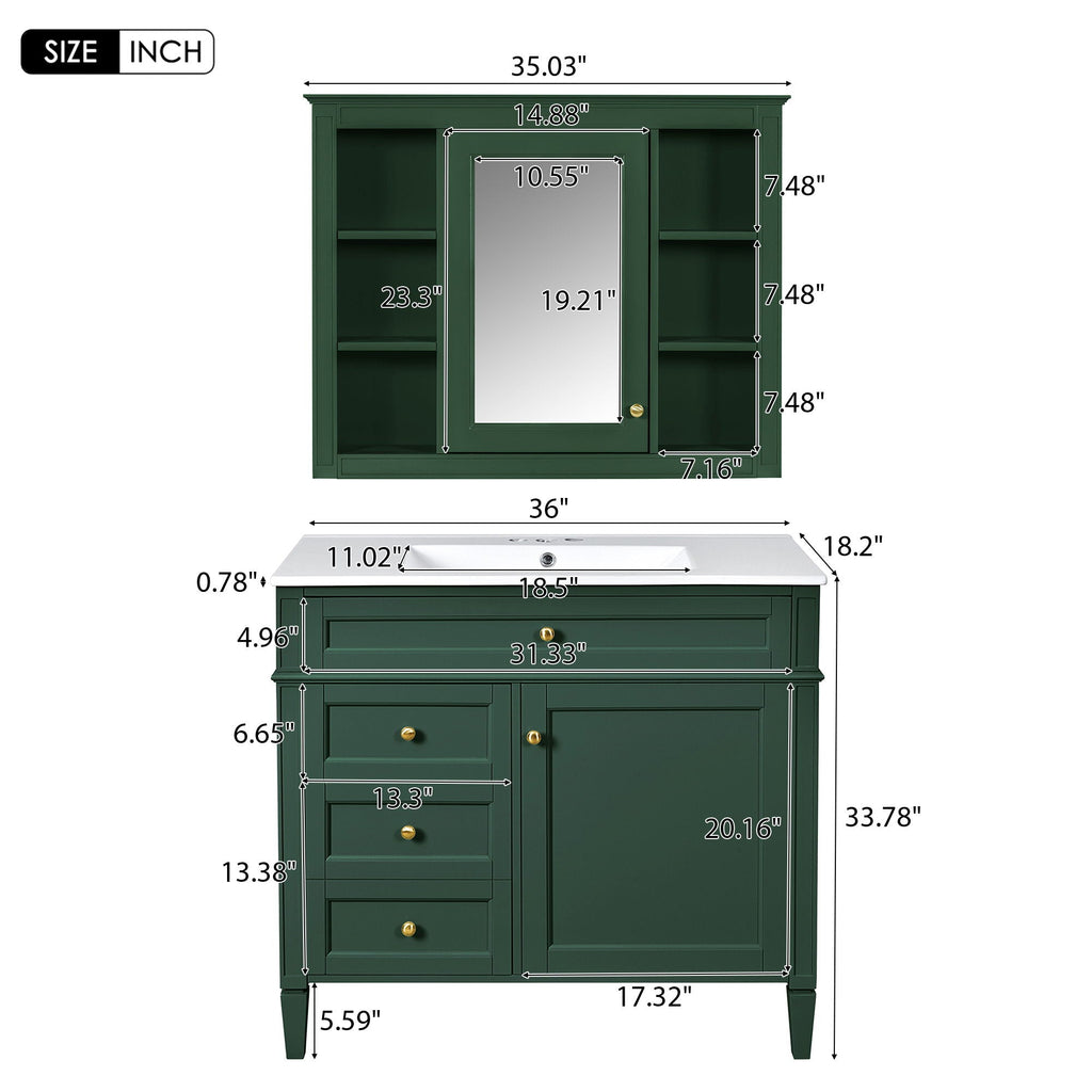 Bathroom Vanity With Mirror Cabinet, Single Sink With 2 Soft Closing Doors And 4 Drawers