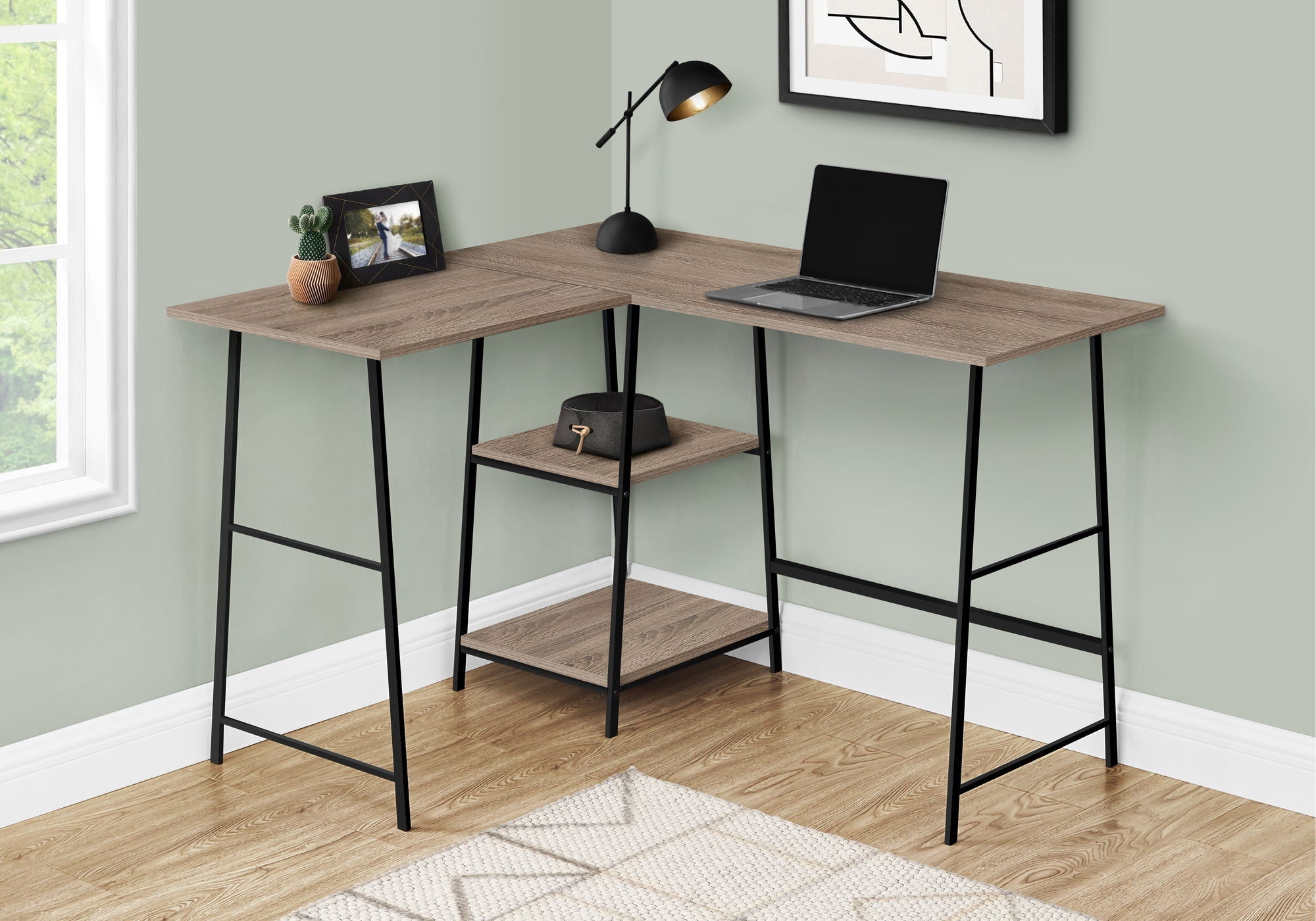 L-Shape Corner Computer Desk with Storage Shelves