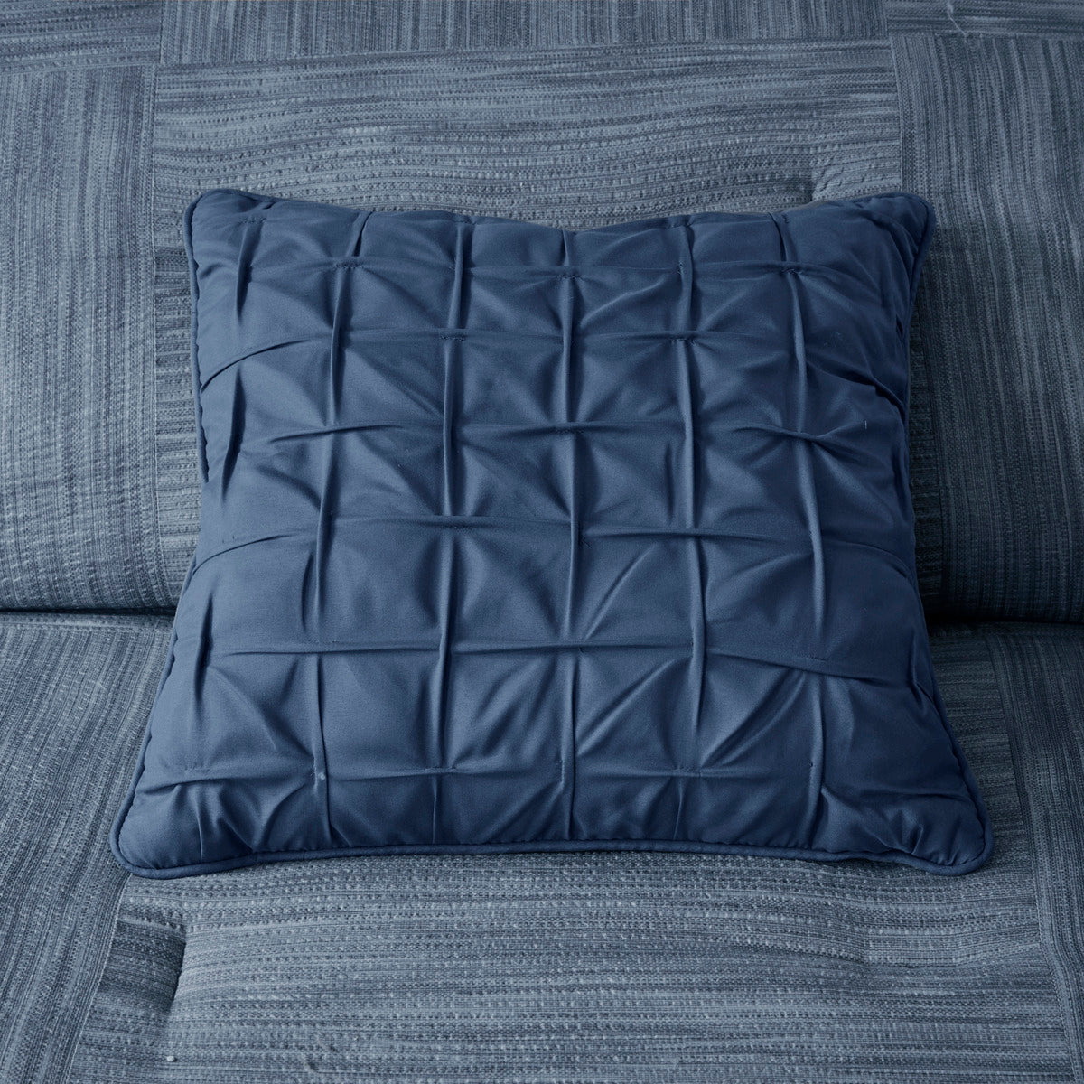7 Piece Printed Seersucker Comforter Set Navy Queen