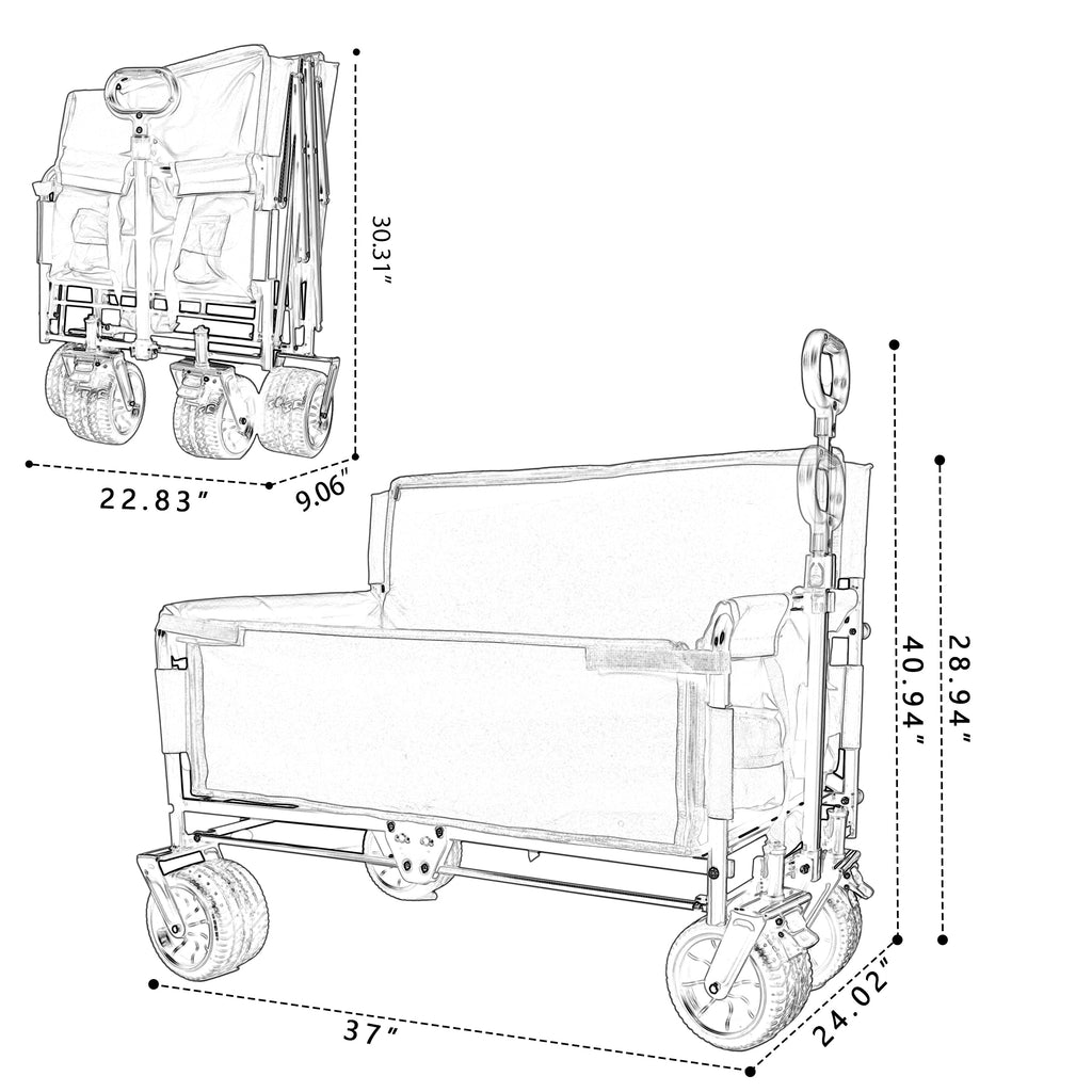 3-in-1 Convertible Folding Wagon Cart with Bench Seat & Storage