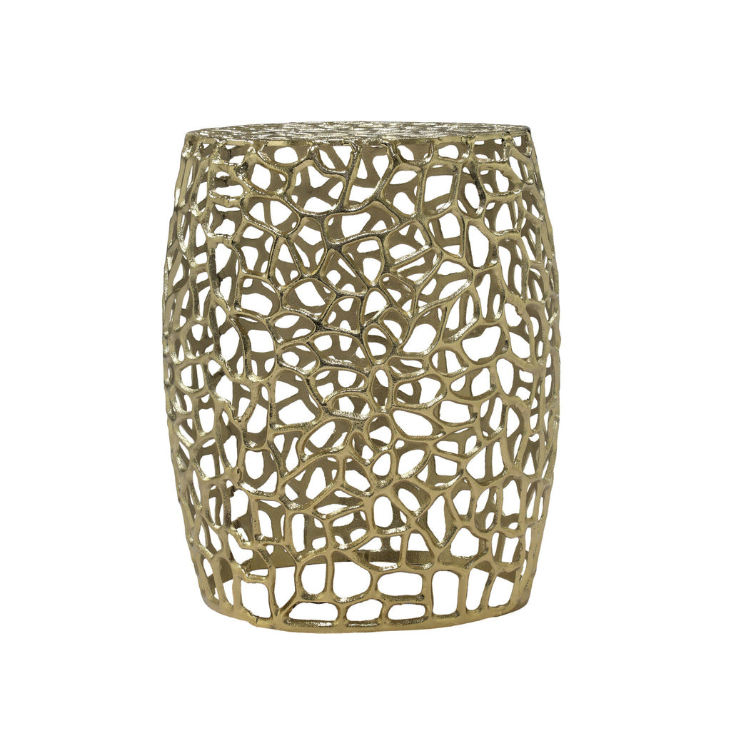 Aluminum Drum End Table with Intricate Design in Gold