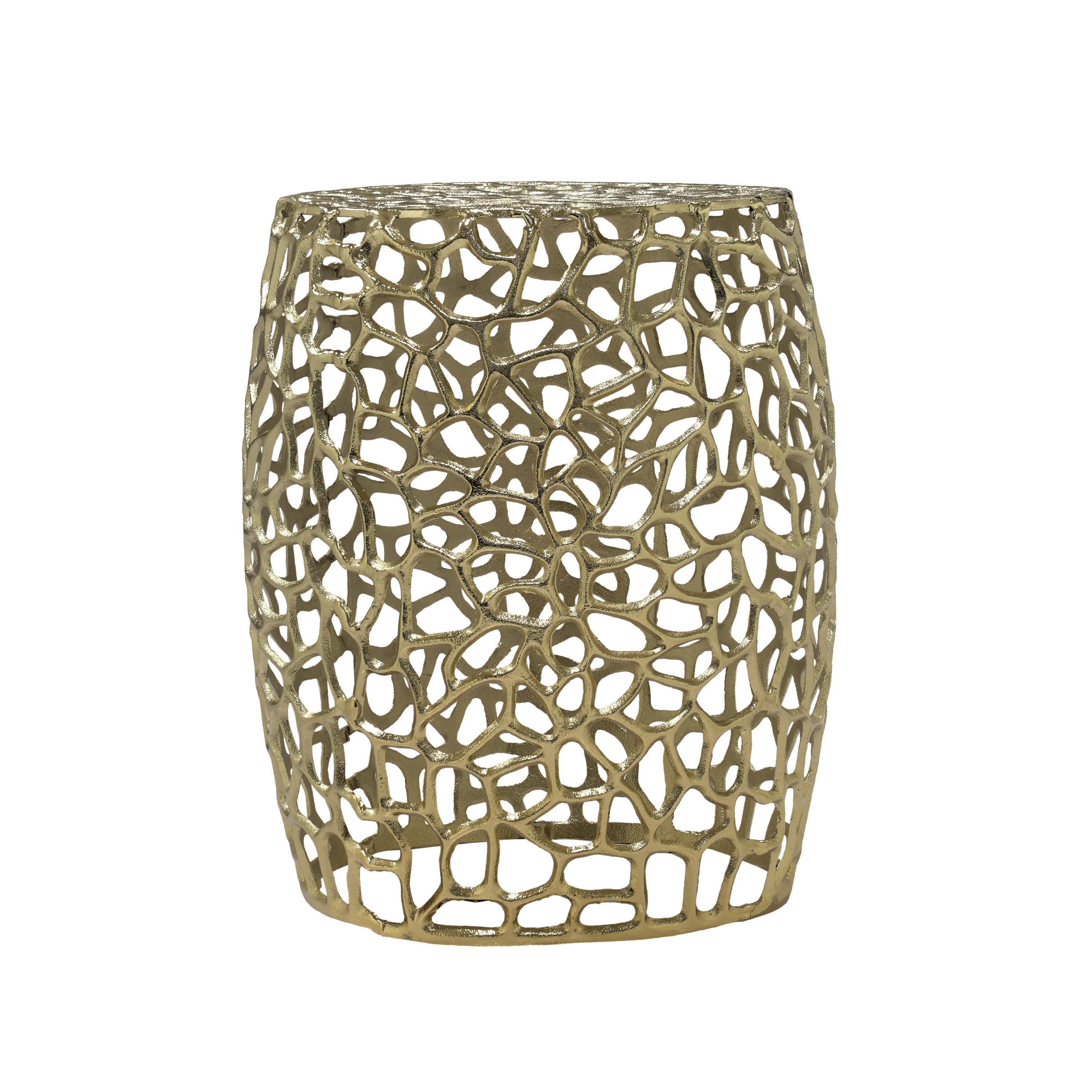 Aluminum Drum End Table with Intricate Design in Gold
