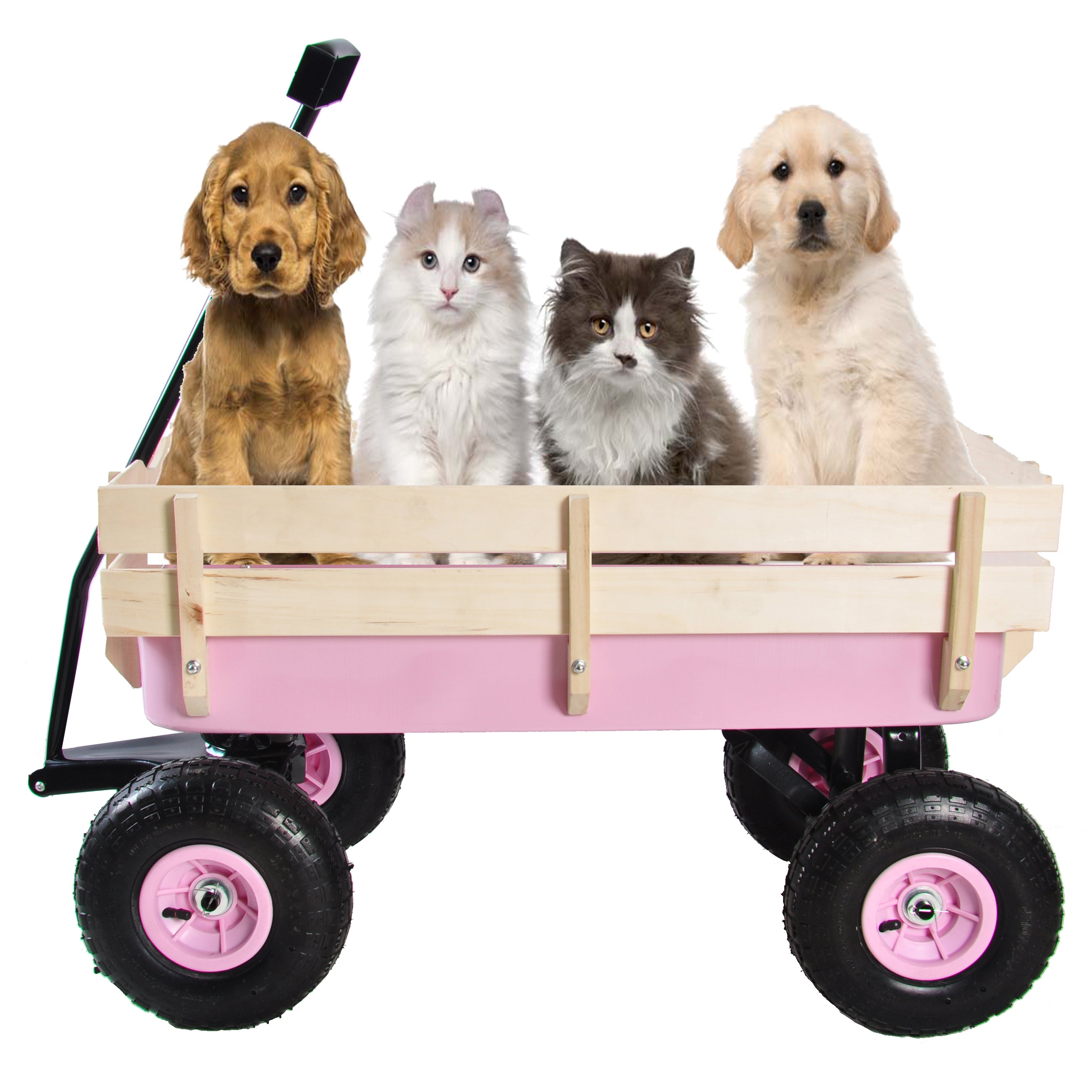 Outdoor All Terrain Garden Wagon with Wooden Railings and Pneumatic Tires