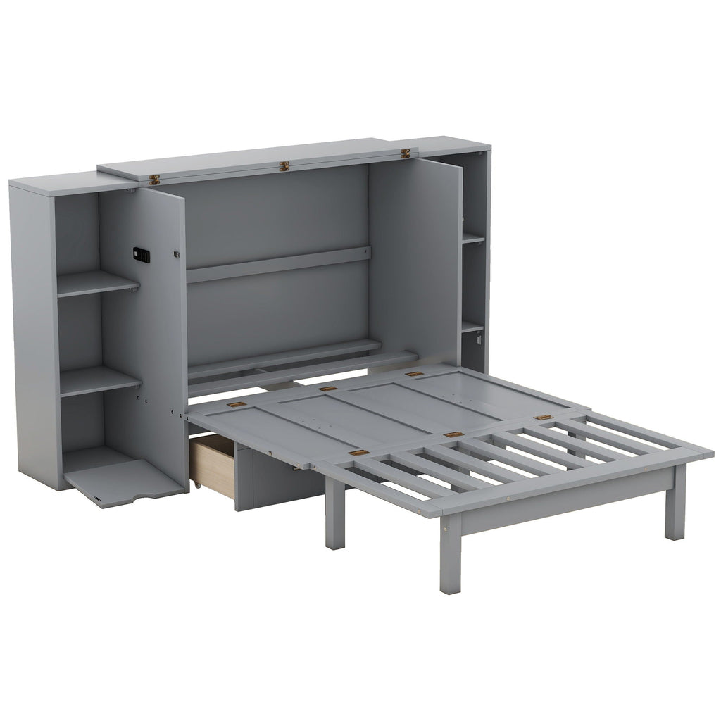 Murphy Bed With Shelves, Drawers And USB Ports