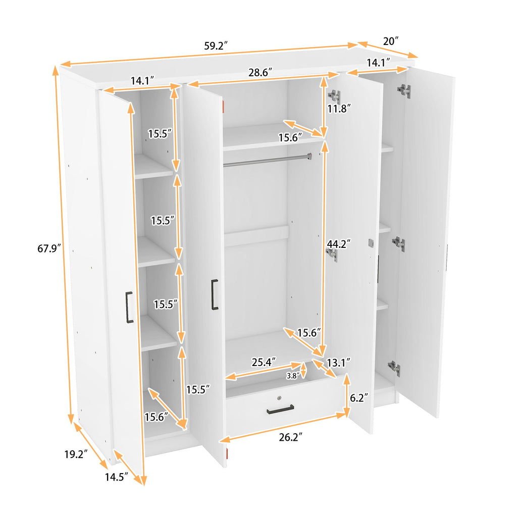 4 Door Wardrobe With 1 Drawer
