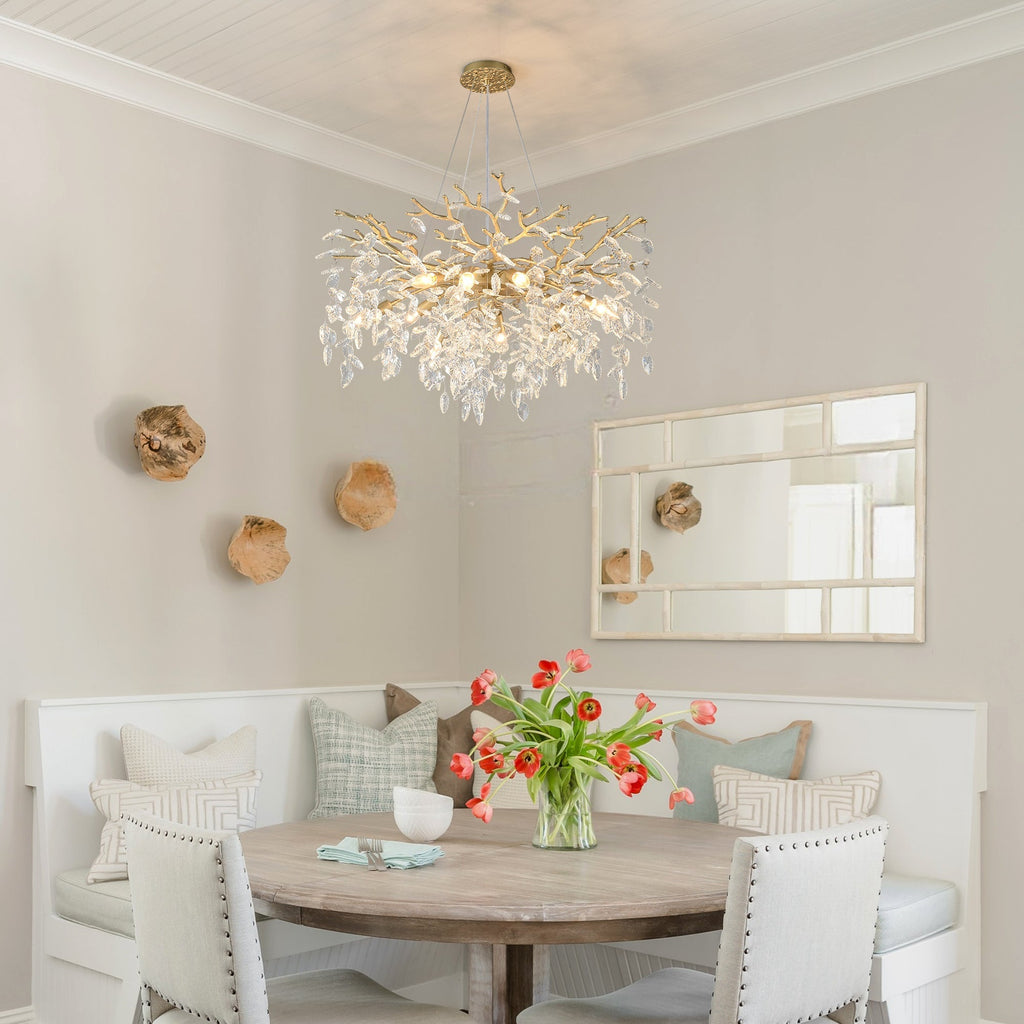 8-Light Crystal Gold Chandelier for Dining Room and Kitchen Island