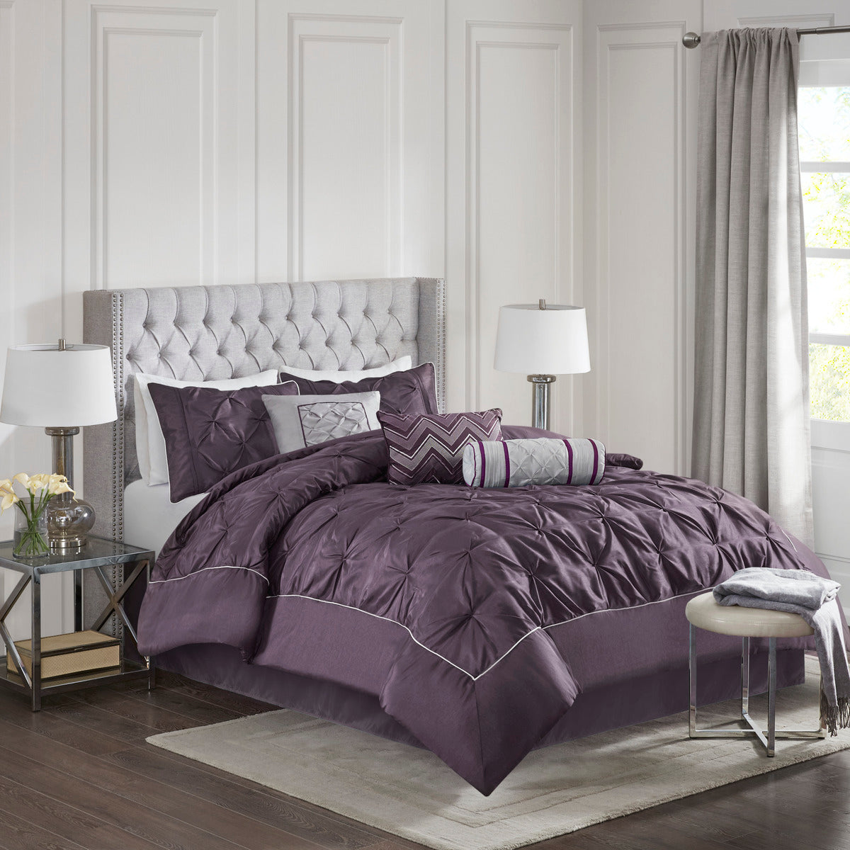 7 Piece Tufted Comforter Set Plum California King
