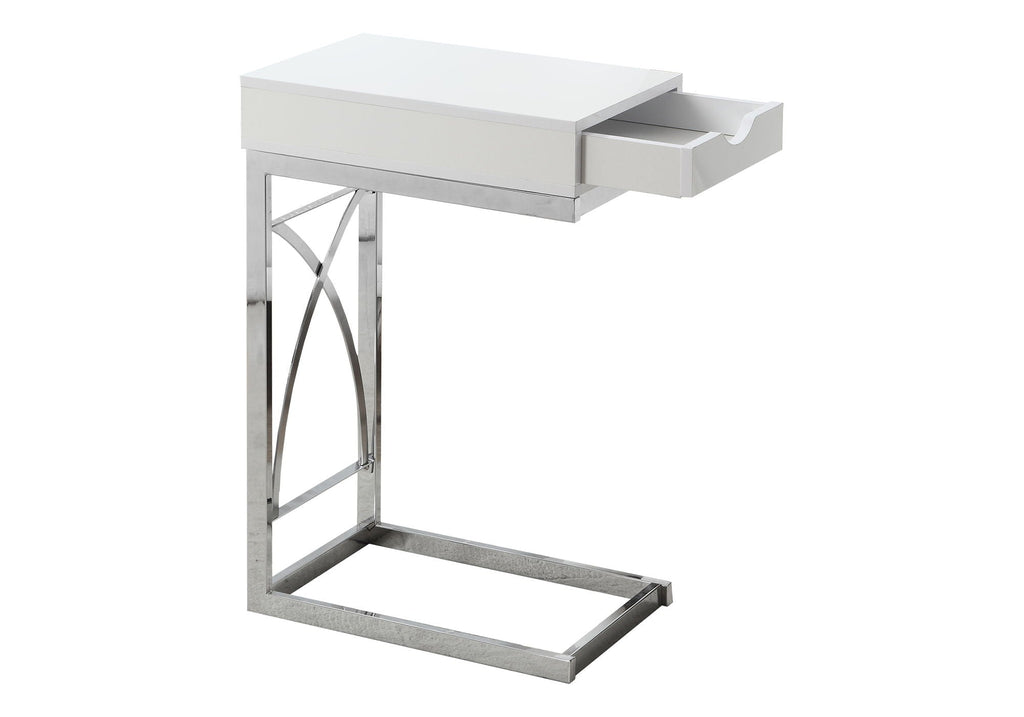 Accent Table, C-Shaped Glossy Contemporary & Modern - White