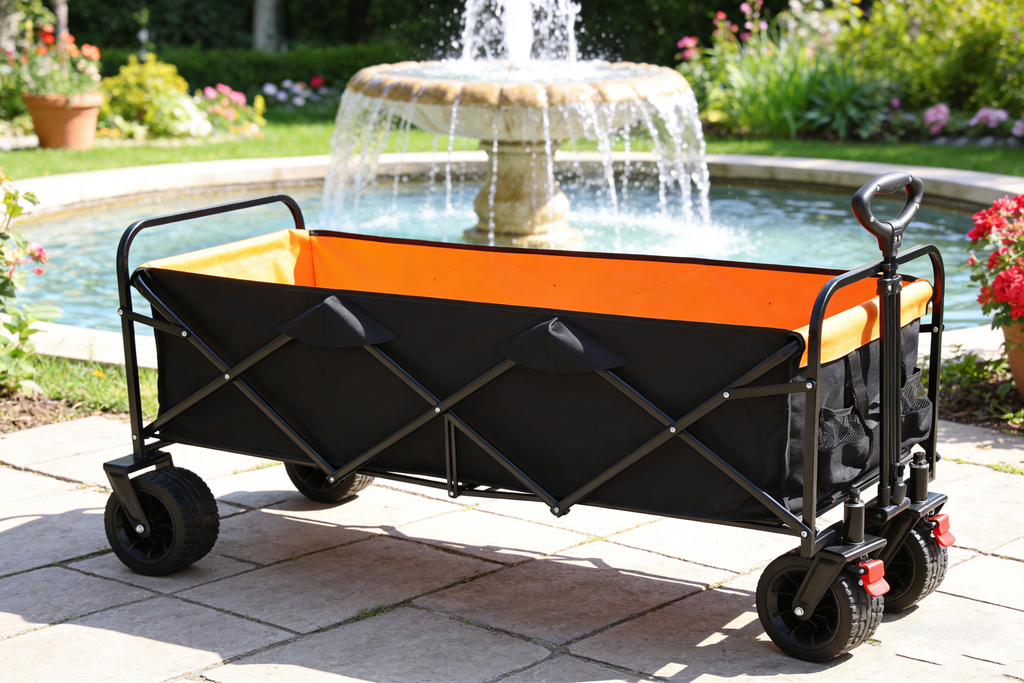 Big Large Capacity Folding Wagon Cart with Extender (Black + Orange)