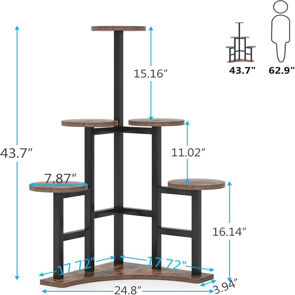 6 Tier Corner Plant Shelf With Frame For Living Room - Rustic Brown