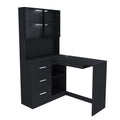 L-Shaped Computer Desk with Glass Cabinets, Built-In LED Lights, and USB Charging Ports