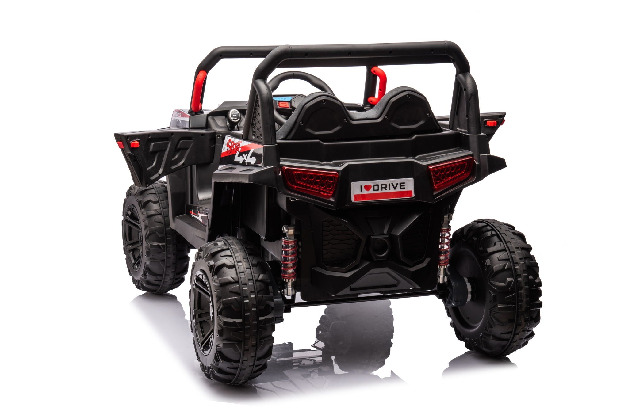 12V7A*1 30W*4 Four-Wheel Drive Seat One Button Start, Forward And Backward, High And Low Speed, Music, Front Light, Power Display, Two Doors Can Open, 2.4G R / C, Seat Belt Four Wheel Absorber