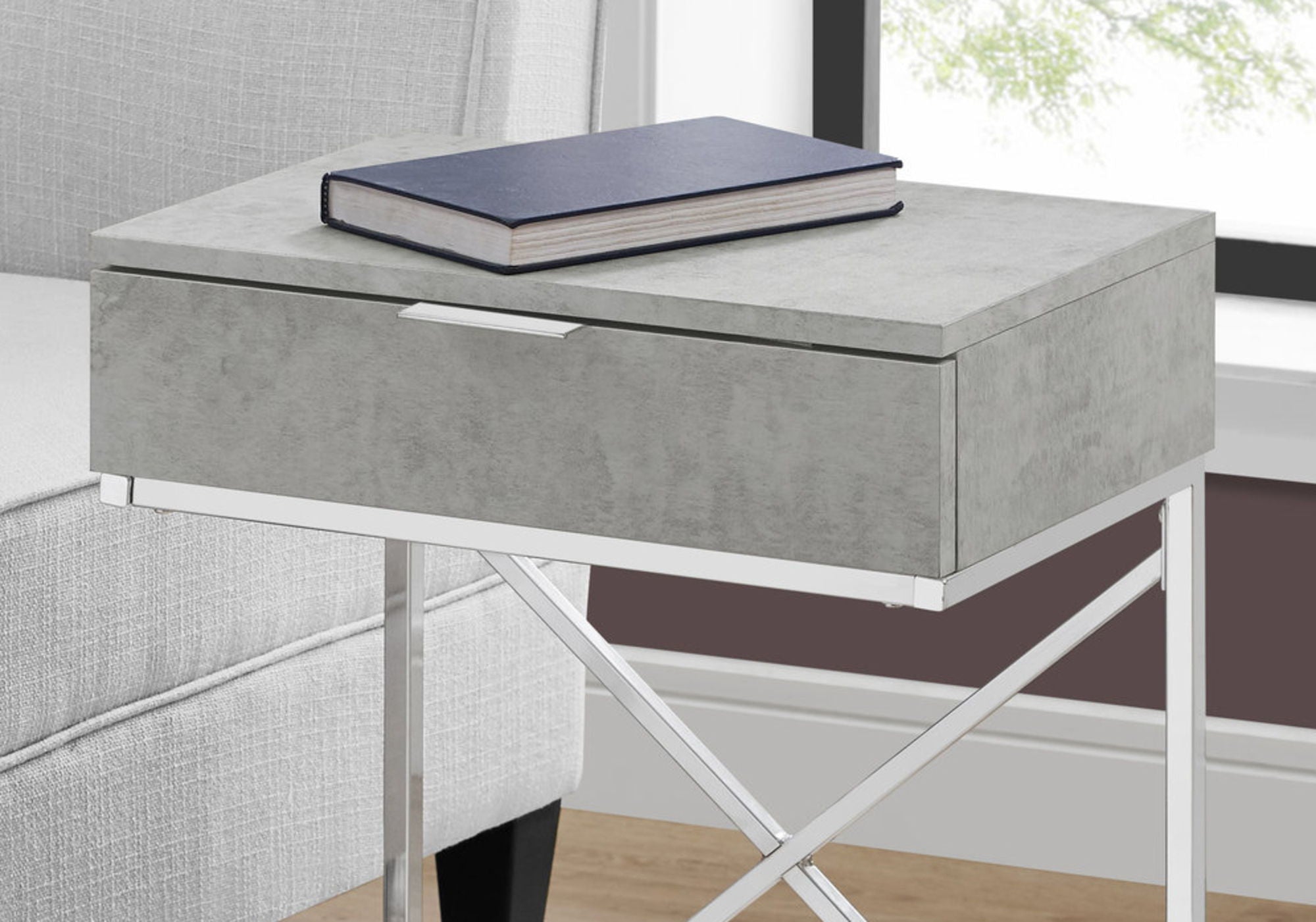 Accent Side Table with Storage Drawer, Spacious Tabletop, Contemporary Design