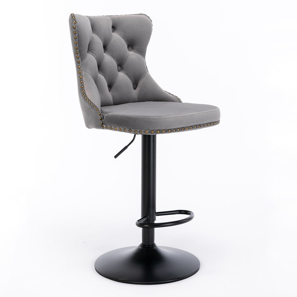 Swivel Barstools Adjusatble Seat Height, Modern Upholstered Bar Stools With Backs Comfortable Tufted For Home Pub And Kitchen Island (Set of 2)