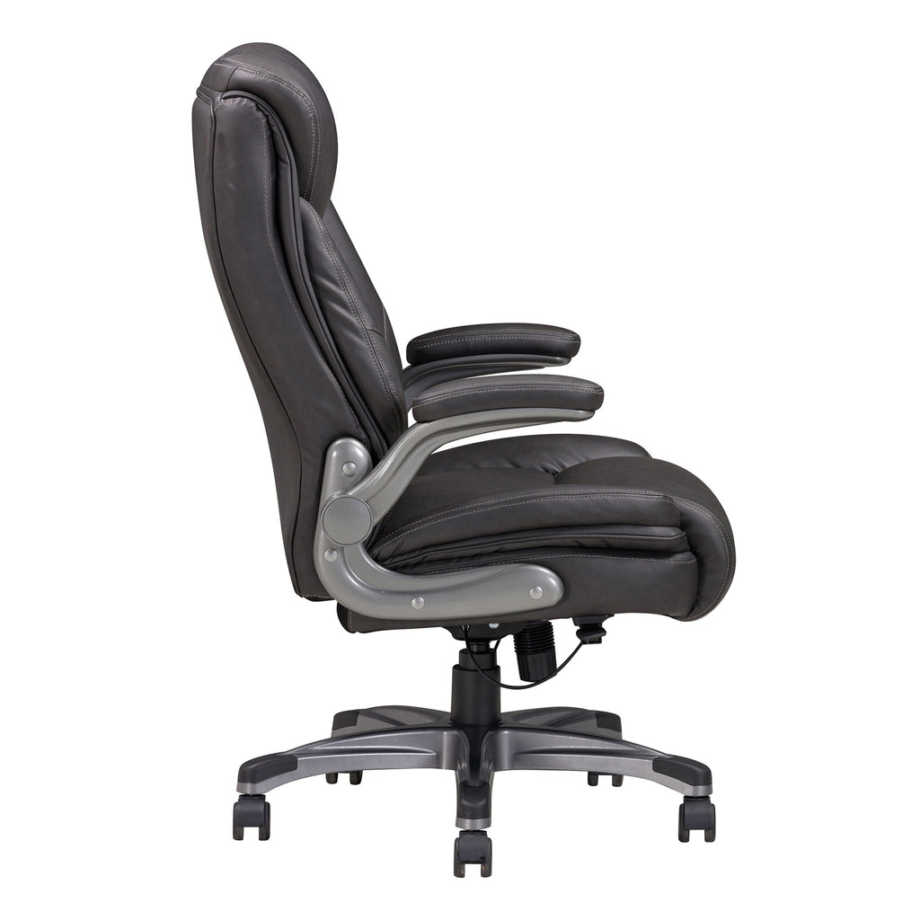 Bonded Leather Upholstered Office Chair With Adjustable Height And Armrest - Gray
