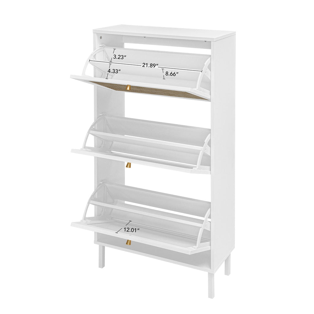 Modern Rattan 3 Door Shoe Rack Cabinet for Entryway