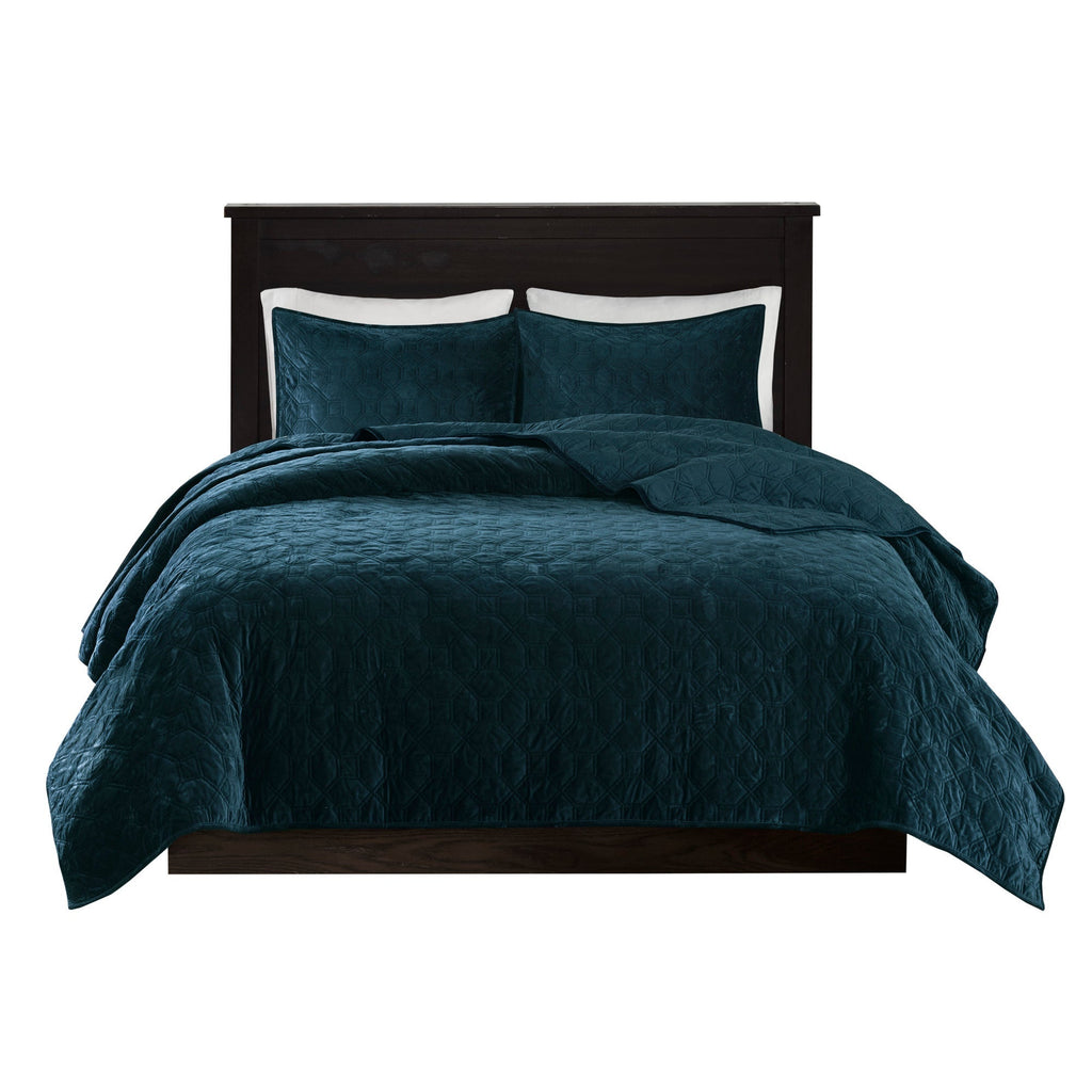 3 Piece Velvet Quilt Set Teal King/Cal King
