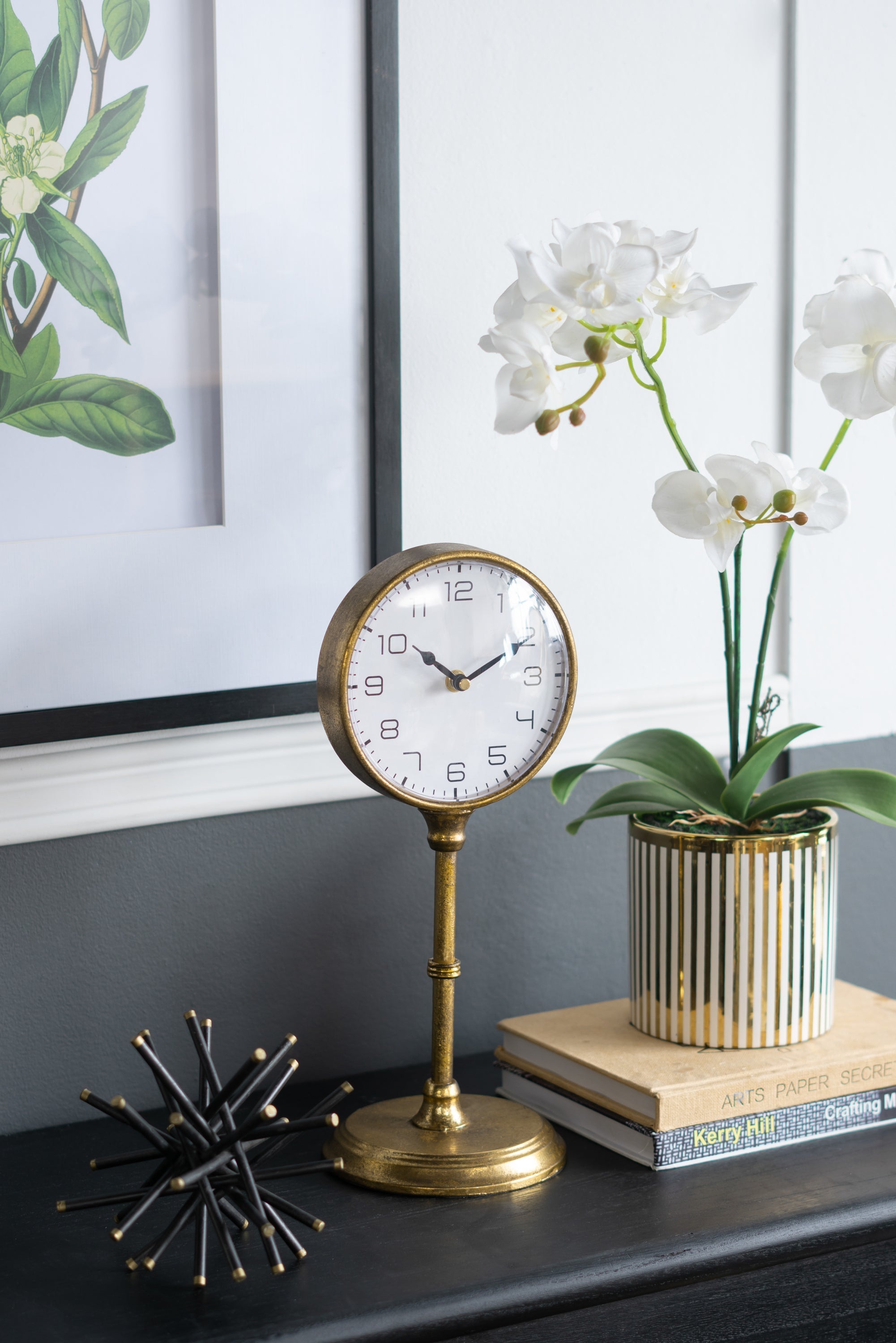6.5x5.9x15.2' Vintage Inspired Gold Iron Table Clock