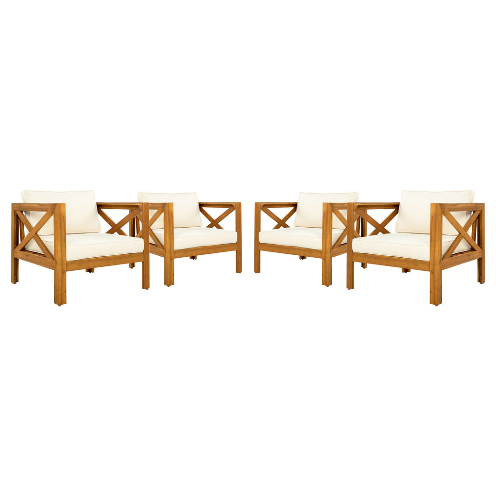 Outdoor Acacia Wood Club Wooden Armchair with Cushions (Set of 2)