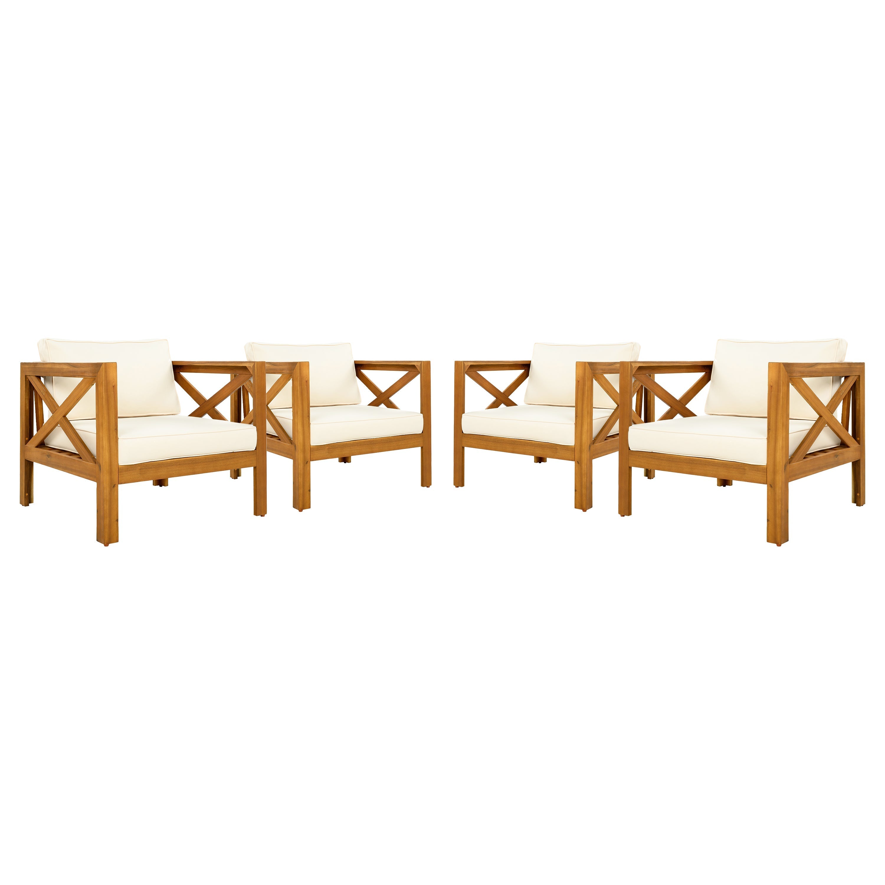 Patio Conversation Set with Foldable Acacia Wood Side Table and Cushions