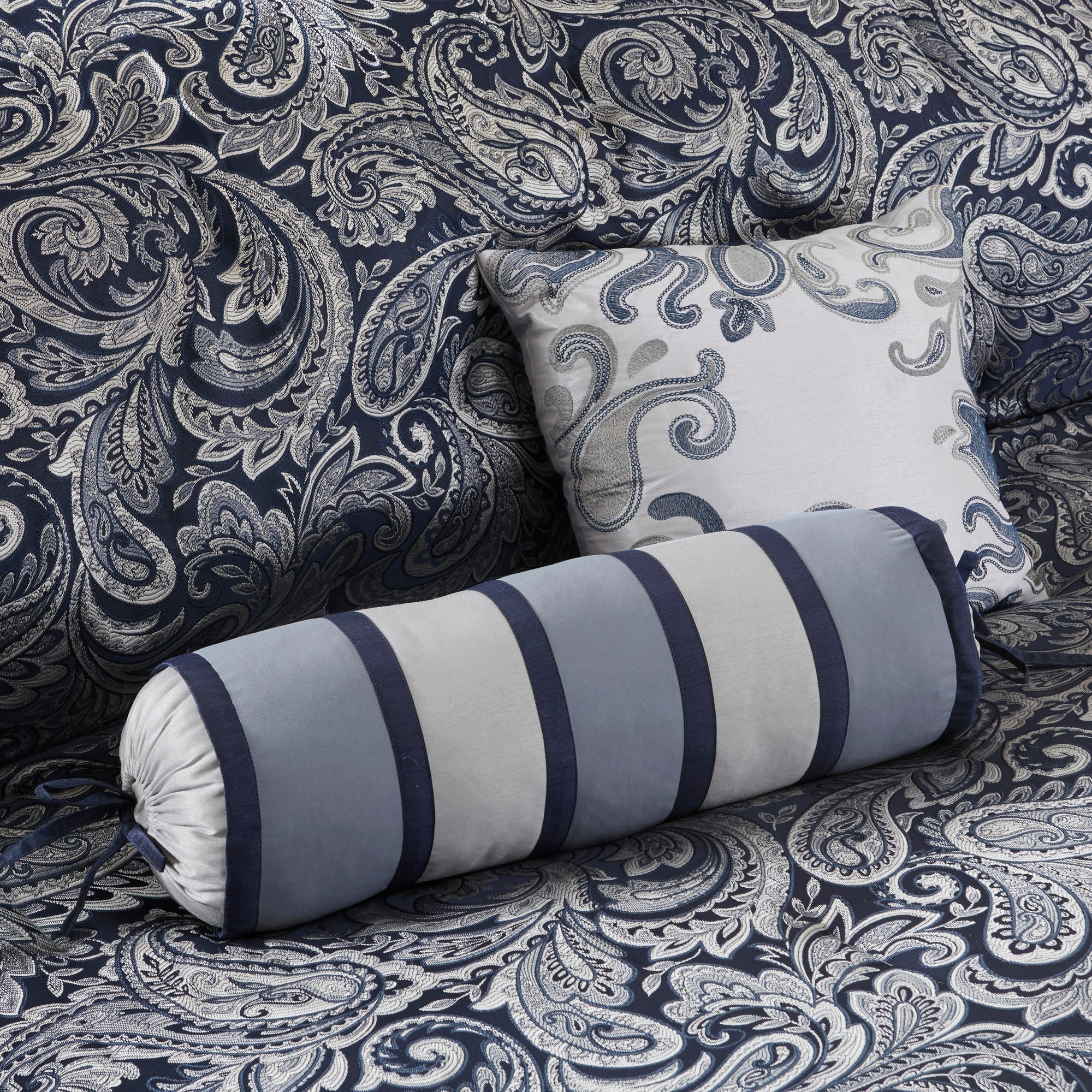 12 Piece Comforter Set with Cotton Bed Sheets Navy Cal King
