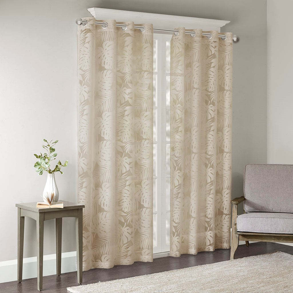 Palm Leaf Burnout Window Sheer Natural 50x84 Inches