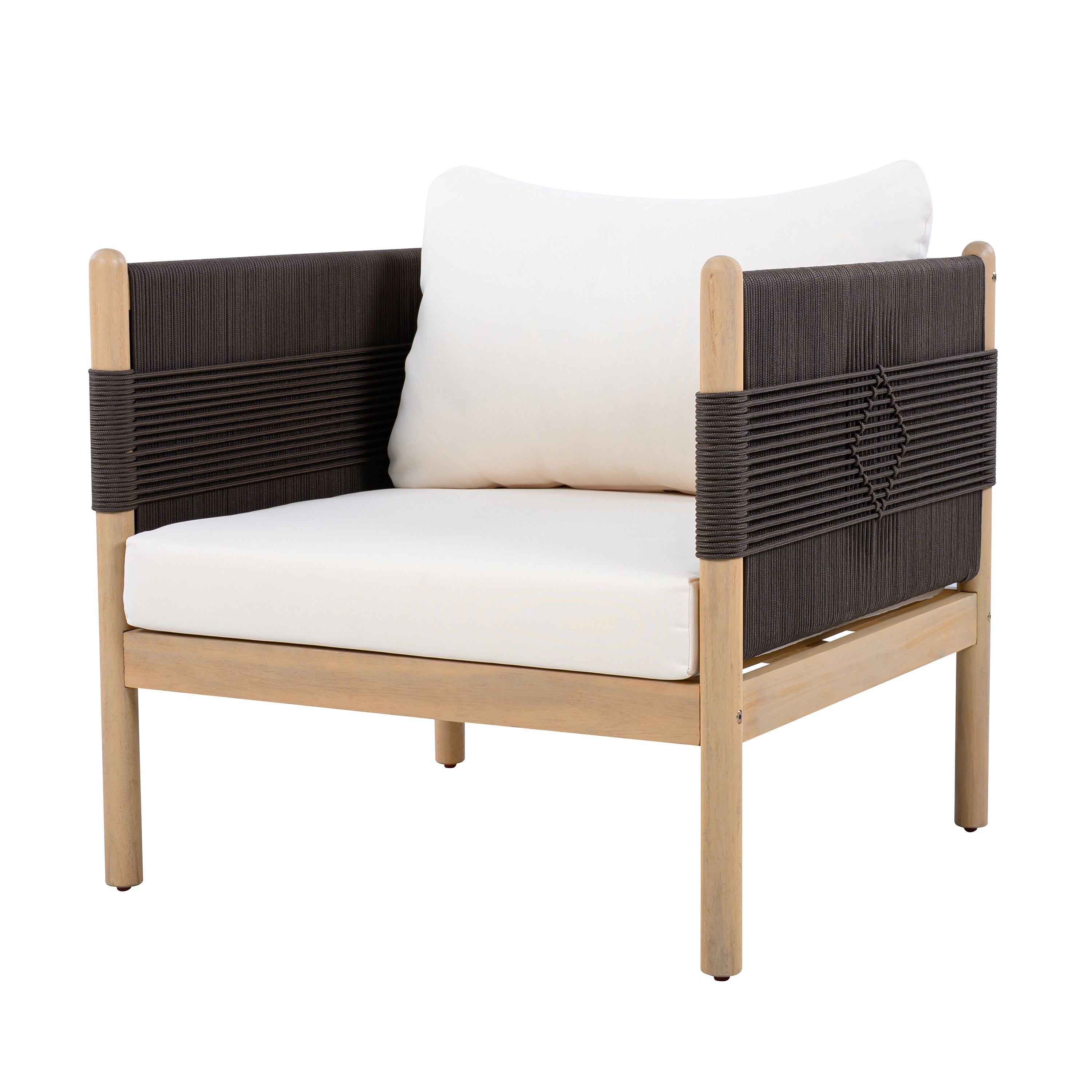 Outdoor Acacia Wood Club Chair with Diamond Rope Weave & Cushions, Light Teak