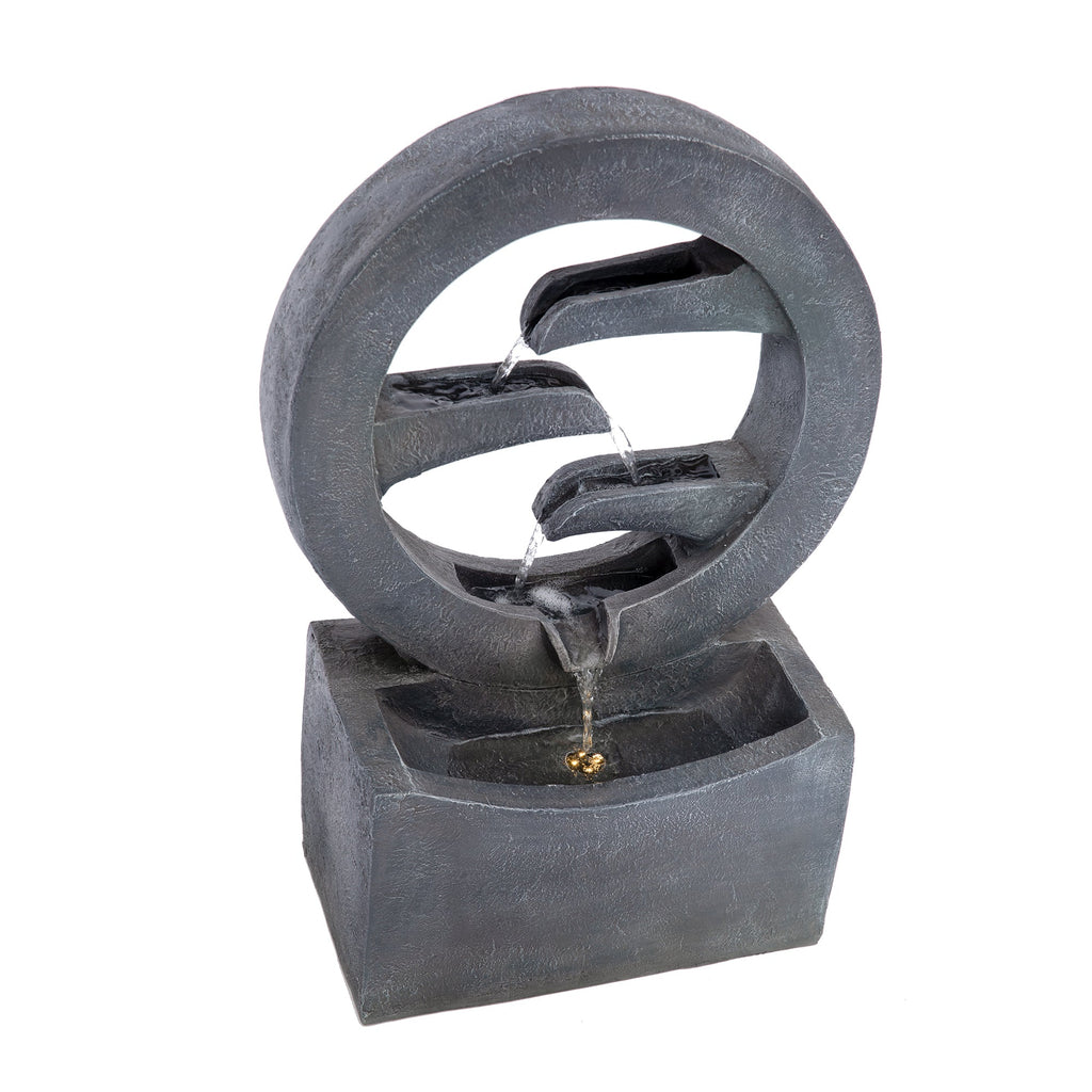 26.77'H Gray Circular Polyresin Outdoor Water Fountain with LED Light
