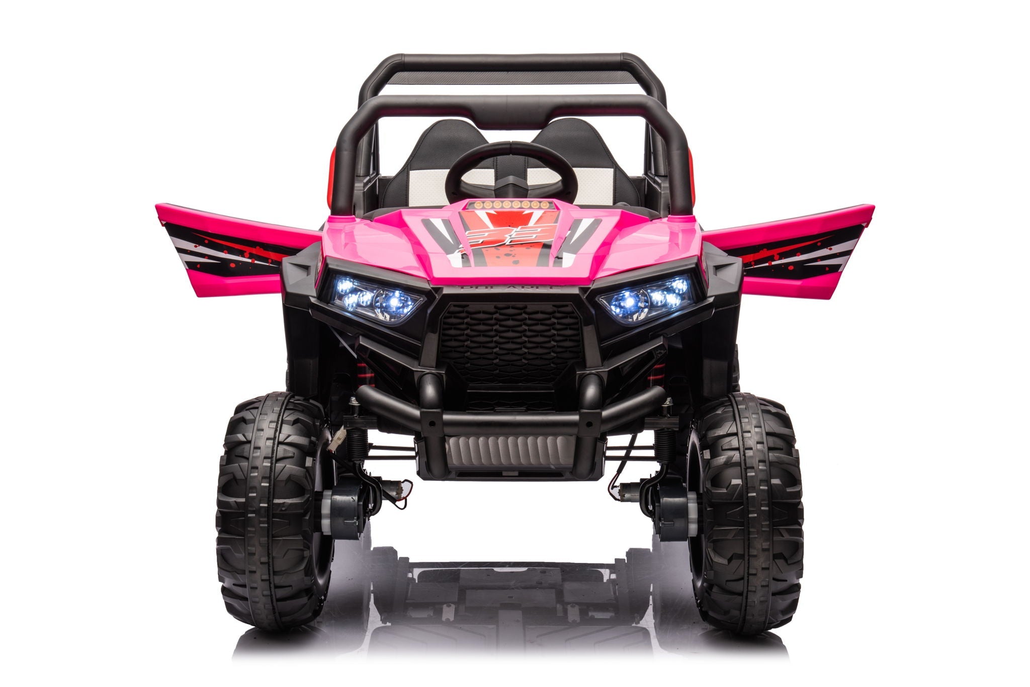 12V7A*1 30W*4 Four-Wheel Drive Seat One Button Start, Forward And Backward, High And Low Speed, Music, Front Light, Power Display, Two Doors Can Open, 2.4G R / C, Seat Belt Four Wheel Absorber