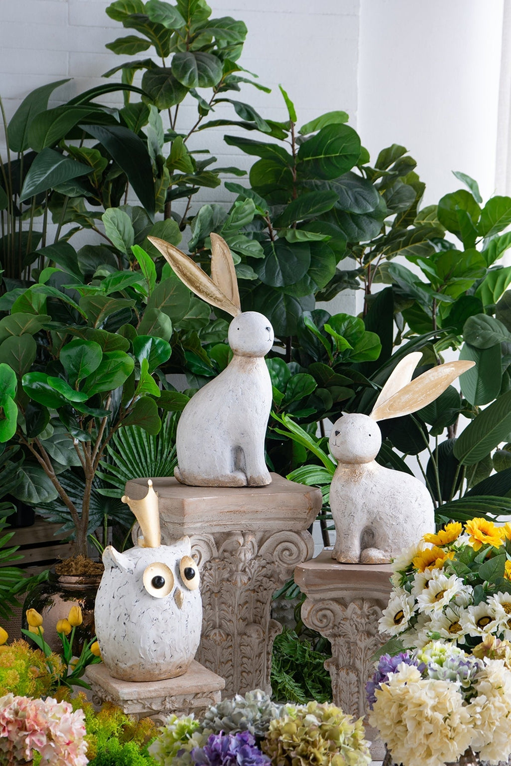 White Magnesium Rabbit Figurine with Gold Iron Ears