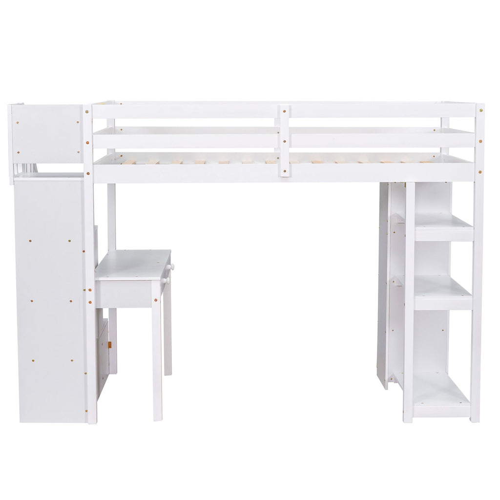 Loft Bed With Storage Drawers, Desk And Stairs With Shelves