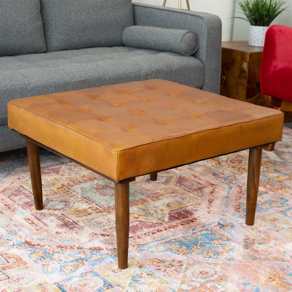 Mark - Tufted Square Genuine Upholstered Ottoman