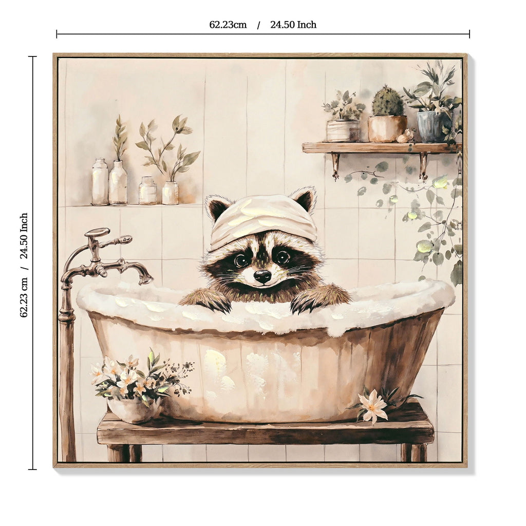 Raccoon Bathroom Canvas Wall Art, Framed - Black / Ivory