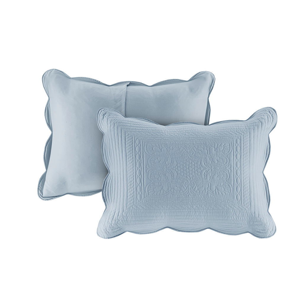 3 Piece Reversible Scalloped Edge Quilt Set - Blue King/Cal King