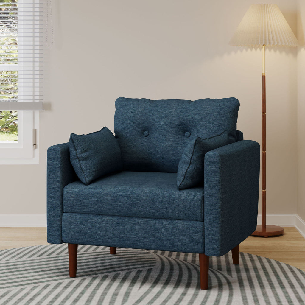 Enchantica Upholstered Fabric Club Chair with Button Tufting and 2 Accent Pillows