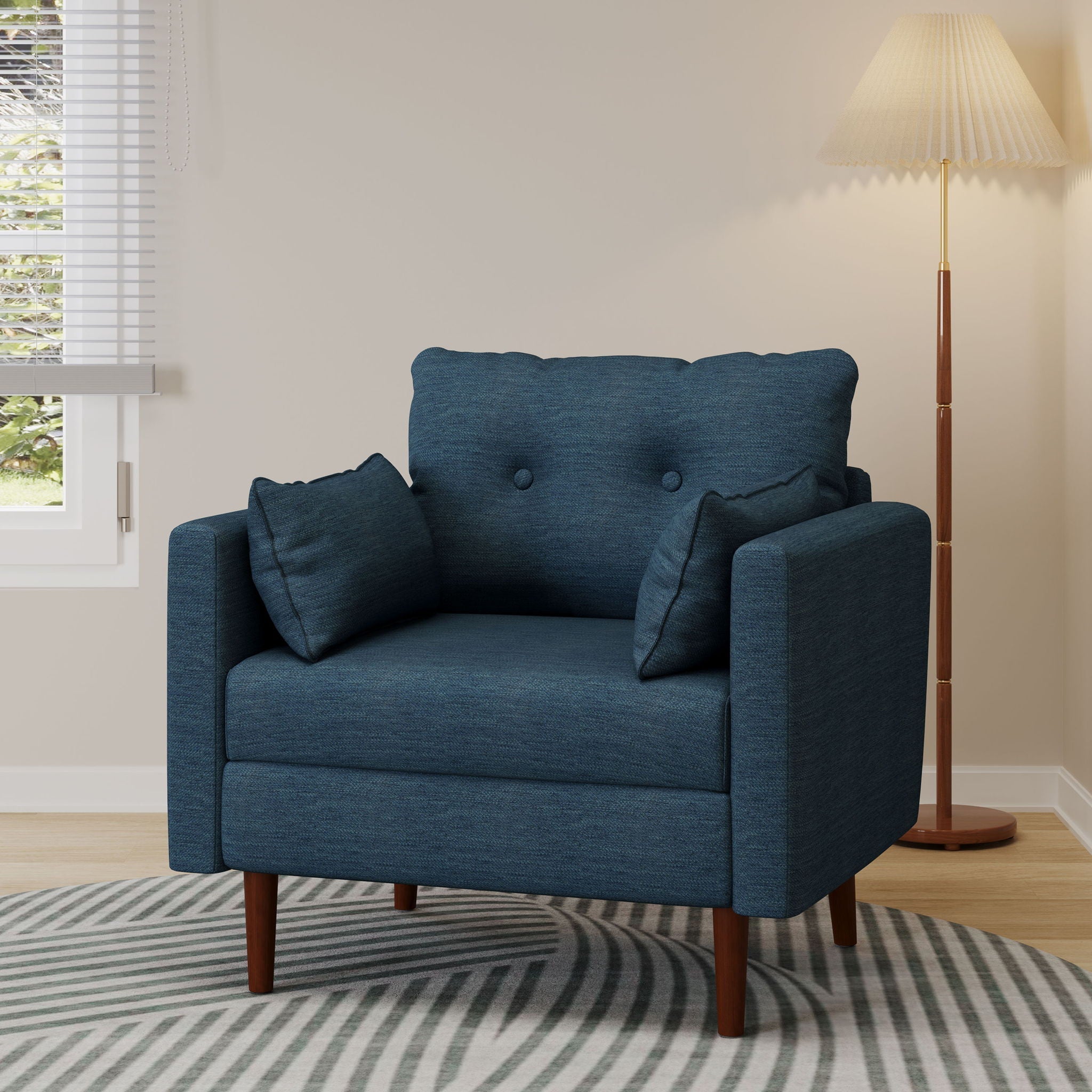 Enchantica Upholstered Fabric Club Chair with Button Tufting and 2 Accent Pillows